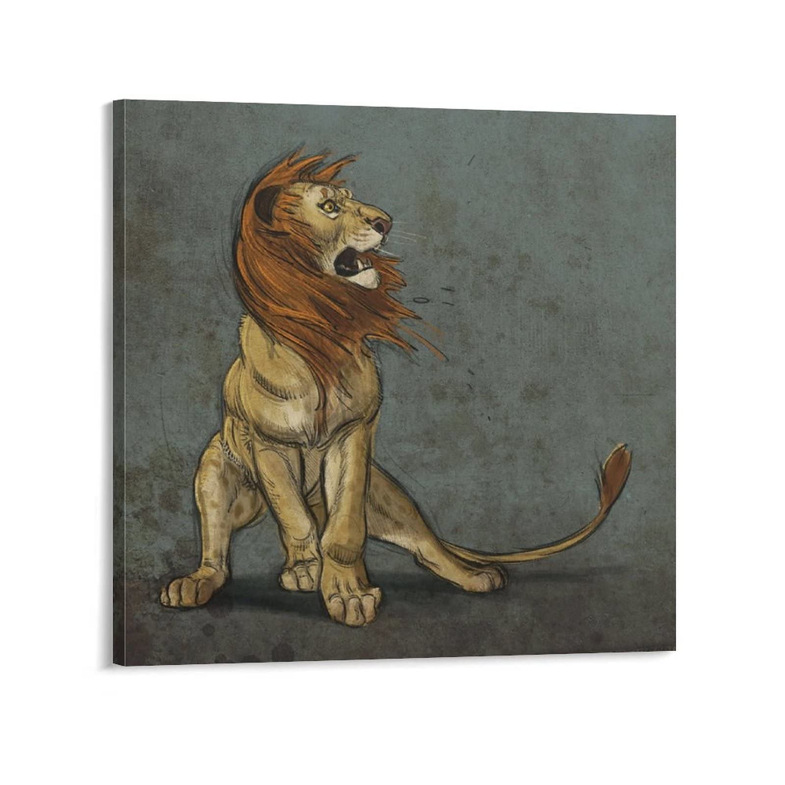 Funny Threatened Lion Poster - 24x24 Inch (60x60cm) Canvas Wall Art for Bedroom, Living Room & Office Decor - Unique Animal Print Gift for Wildlife Lovers - Perfect for Home, Dorm or Workspace Decoration