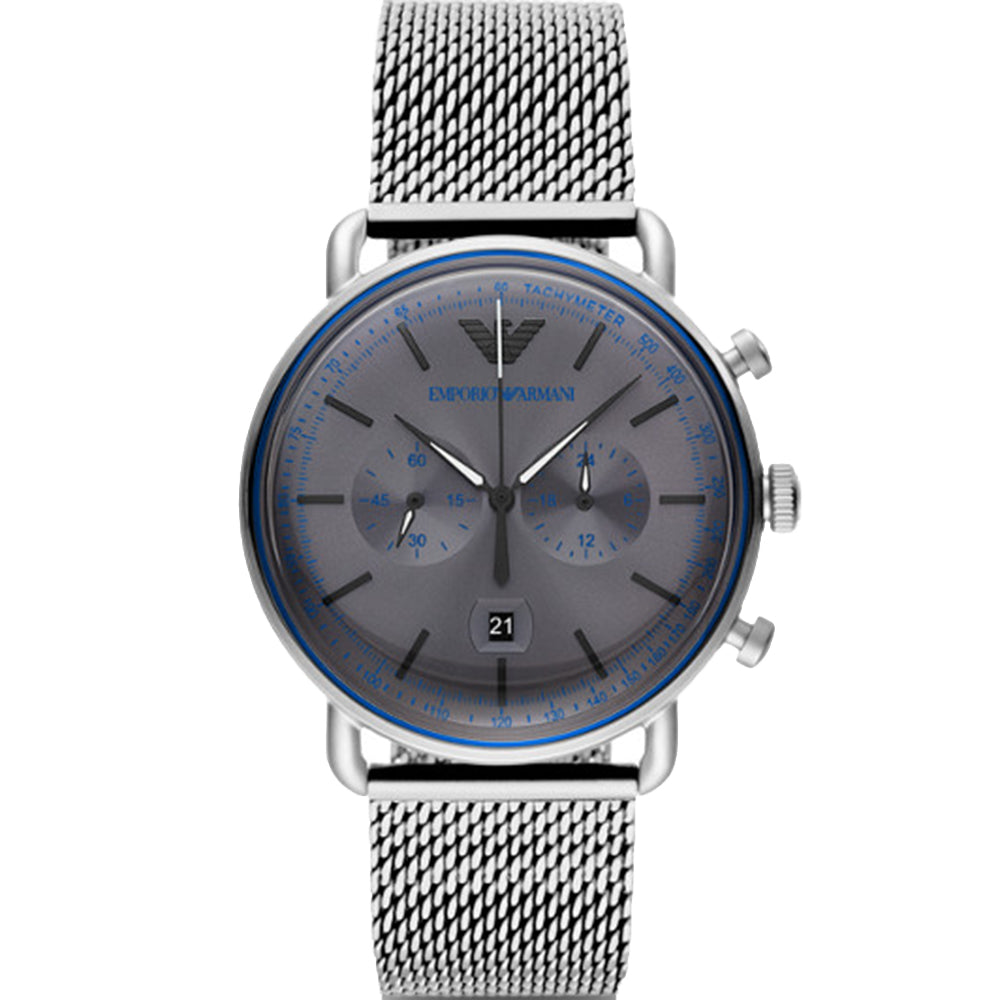 Emporio Armani AR11383 Men's Aviator Chronograph Watch - Luxury Stainless Steel Timepiece for Business, Travel & Formal Occasions