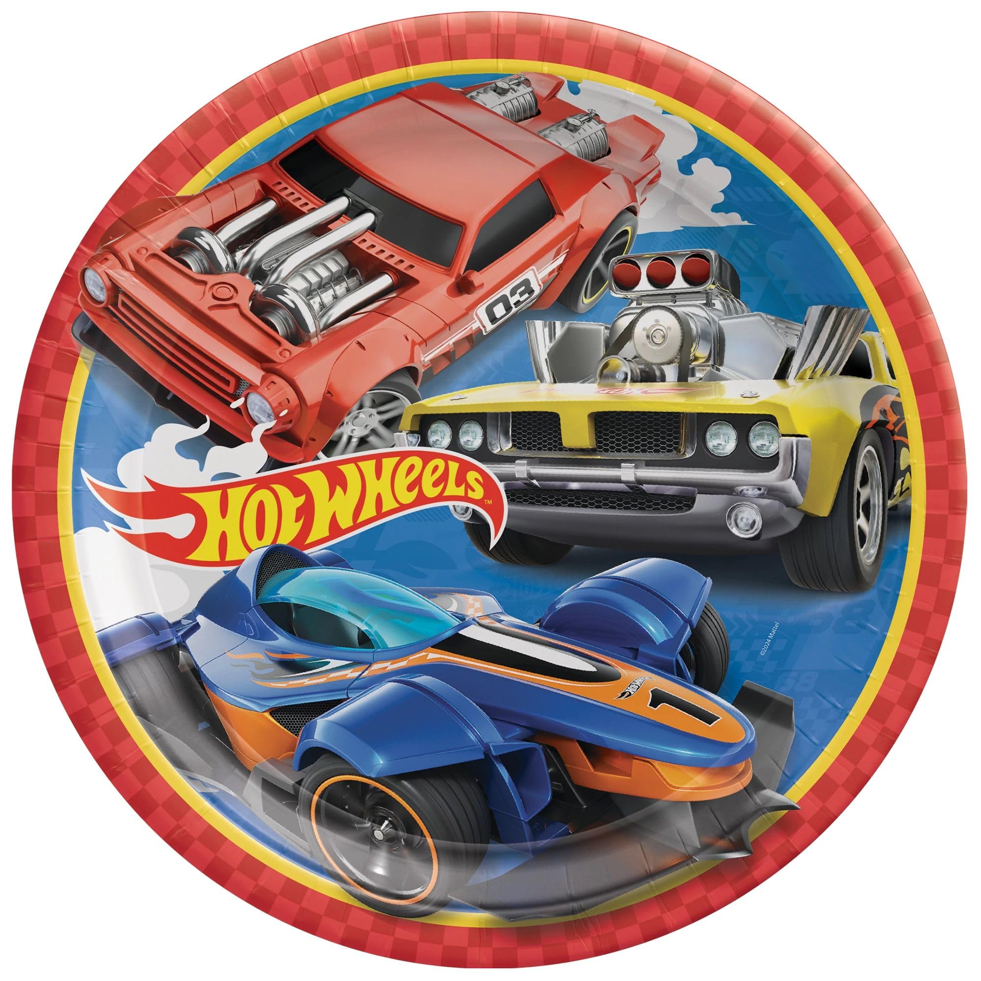 Race Car Birthday Party Supplies Set for 16 Guests - Includes Flaming Wheel Plates, Napkins & Printed Ribbon - Perfect for Kids' Birthday Celebrations, Themed Parties and Race Car Enthusiasts