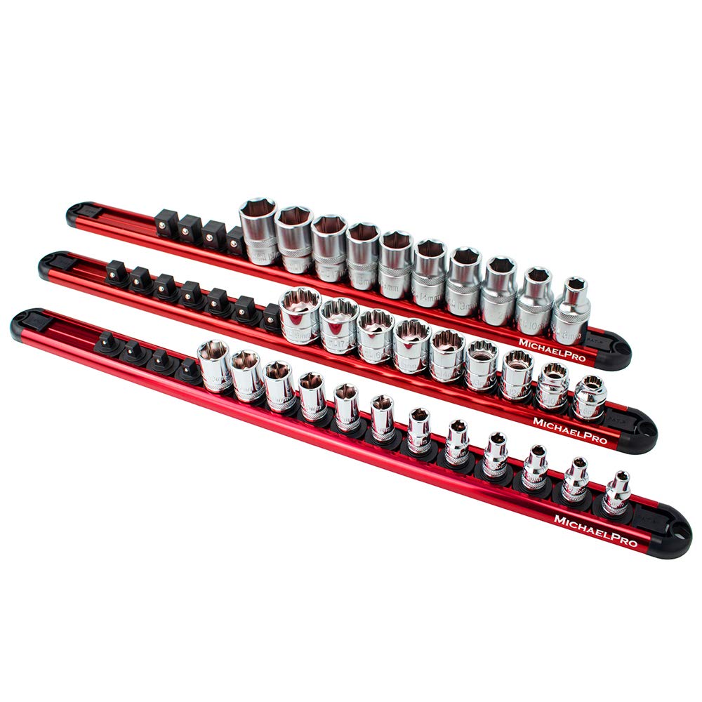 MichaelPro 3-Piece Aluminum Socket Organizer Rail Set - 1/4