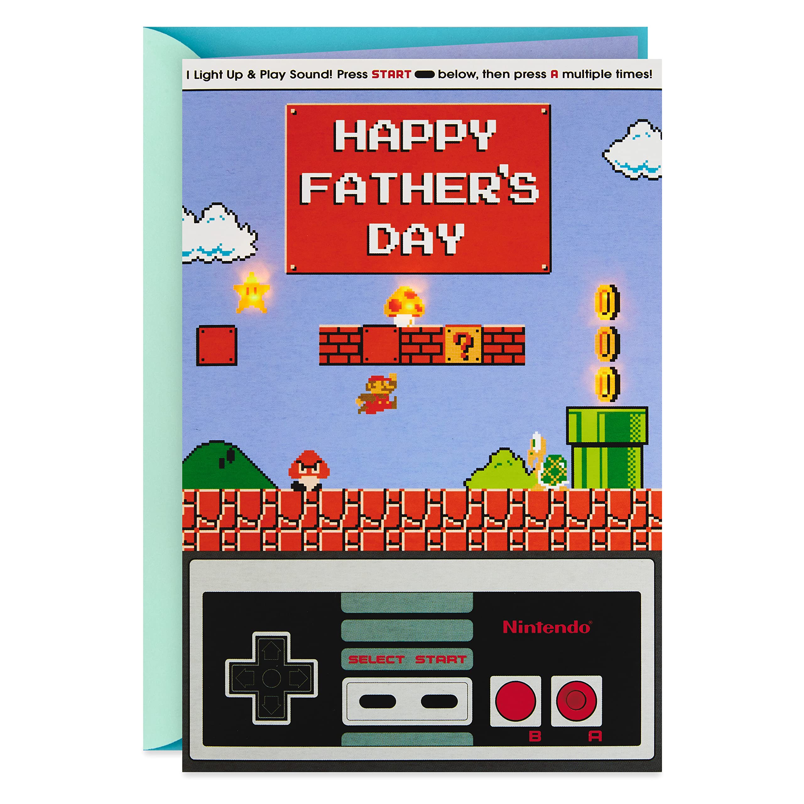 Nintendo Super Mario Light & Sound Father's Day Card - Hallmark 799FEO2043 | Classic Video Game Themed Greeting Card for Dad, Gift for Gamers, Birthday, Anniversary & Special Occasions