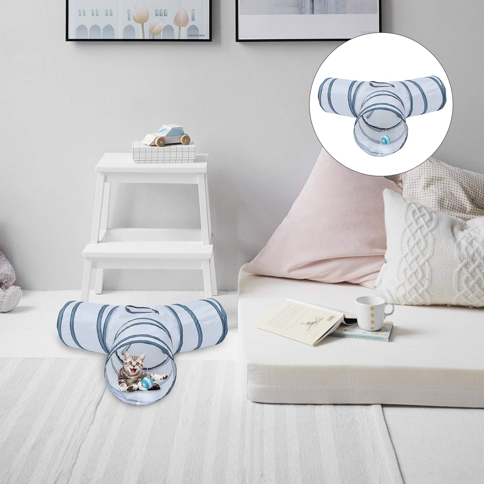 ULTECHNOVO White Cat Tunnel - Soft Polyester Pet Play Tube for Indoor Cats - Fun Hideaway & Exercise Toy for Kittens & Adult Cats (Perfect for Playtime, Napping & Exercise)