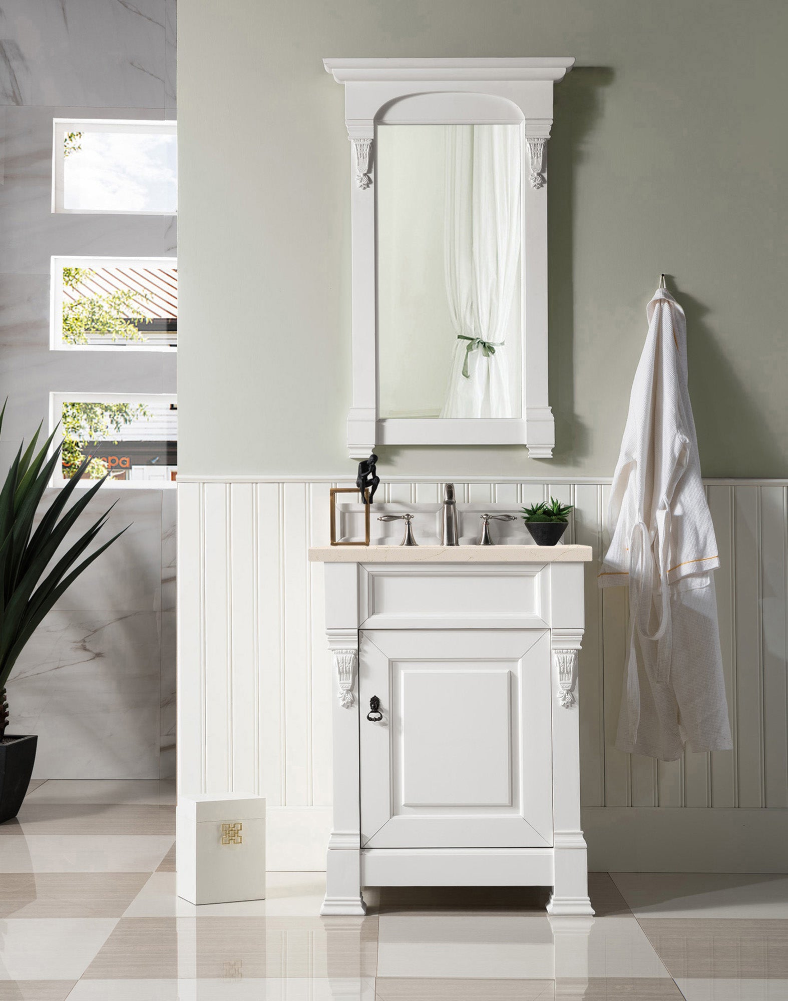 Brookfield 26 Inch Single Bathroom Vanity Set with Bright White Finish & 3CM Eternal Marfil Quartz Countertop - Perfect for Modern Bathroom Renovations and Small Space Solutions