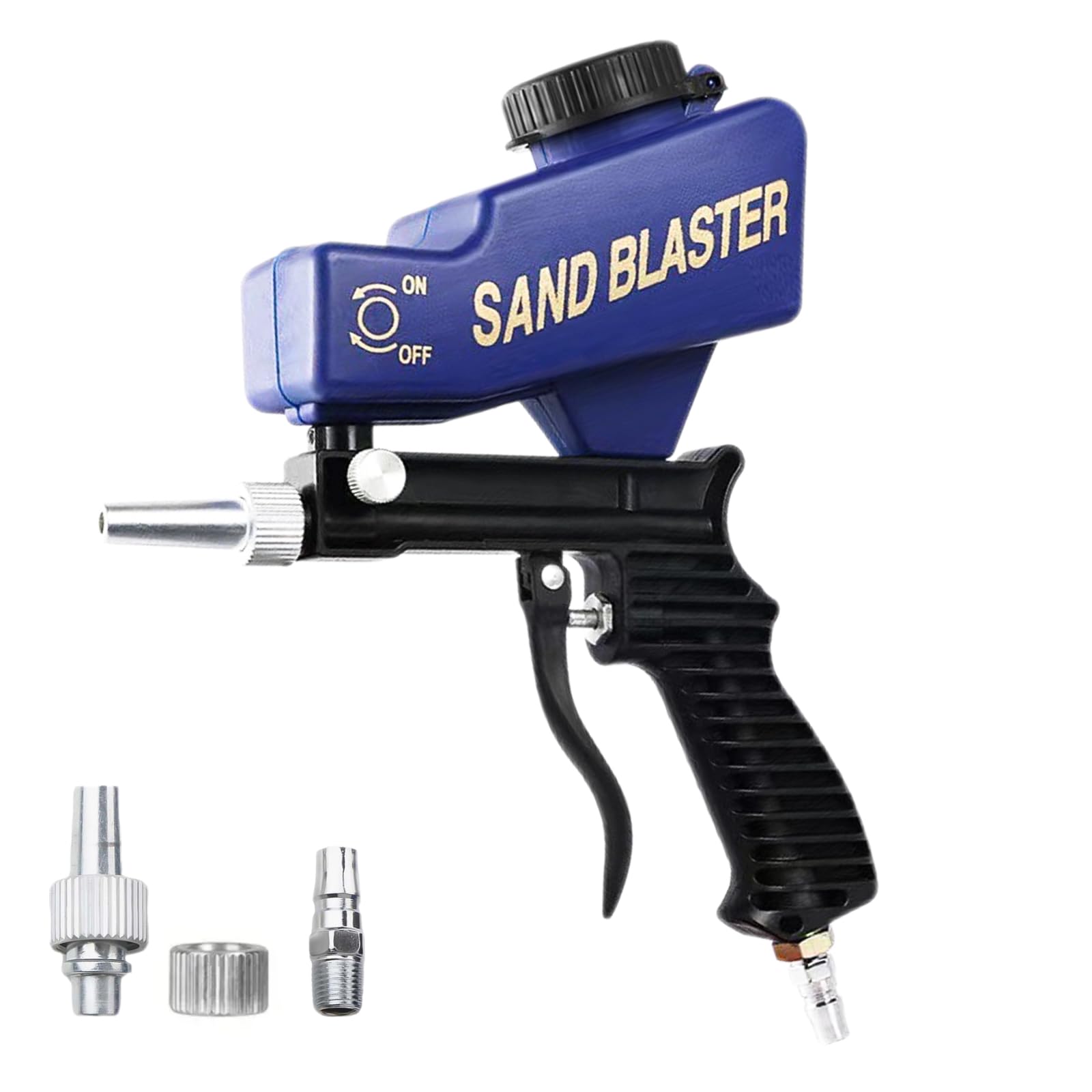 JASEVEN Portable Anti-Slip Handheld Sand Blaster Gun - 1/4 Inch Air Compressor Sandblasting Tool with Thickened Galvanized Nozzle for Rust, Paint & Dirt Removal (Blue) - Ideal for Auto Repair, Metal Cleaning & Surface Preparation