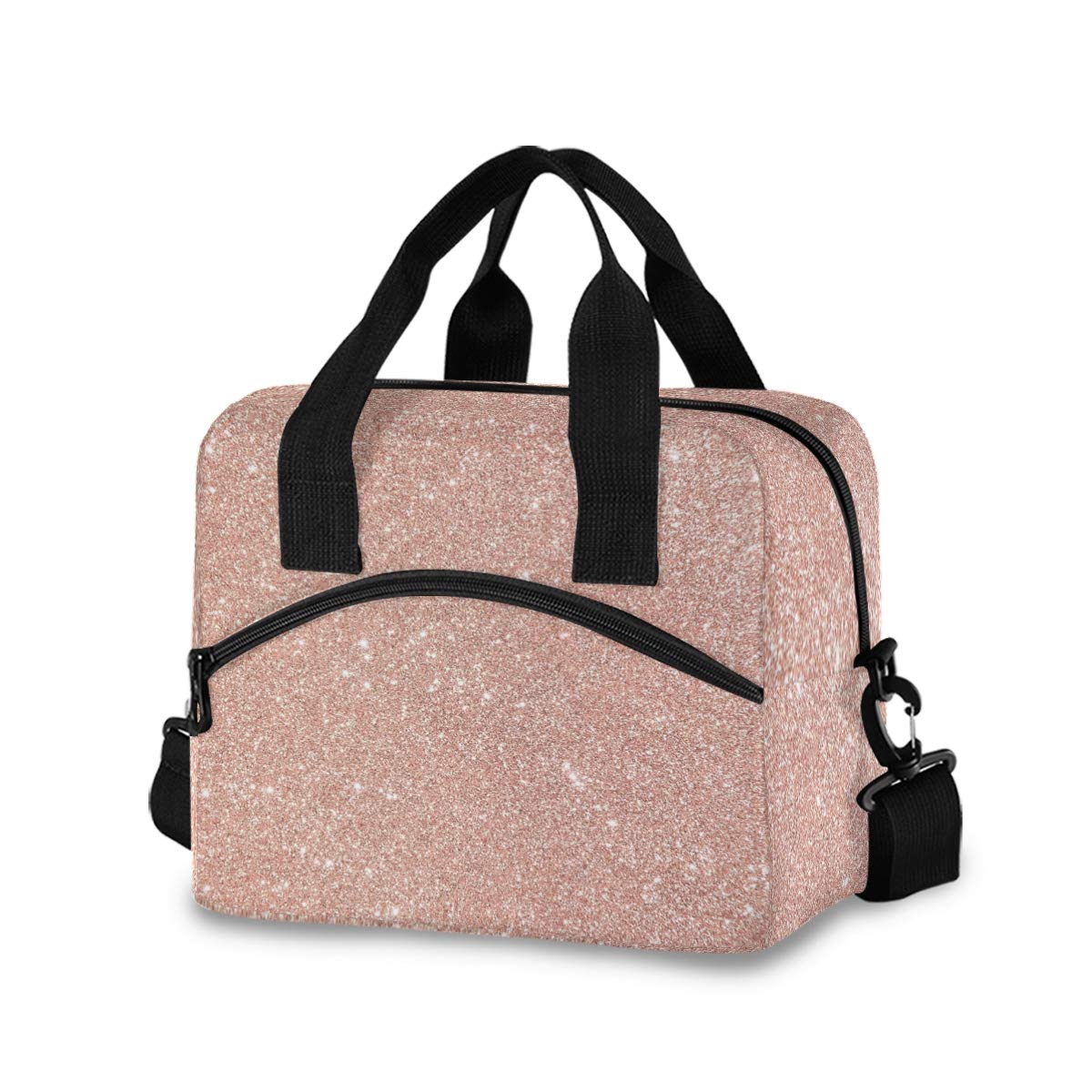 Rose Pink Glitter Insulated Lunch Bag for Women - Leakproof Lunch Box & Cooler Bag for Work, School, Picnics | BPA-Free Reusable Food Container (907u)