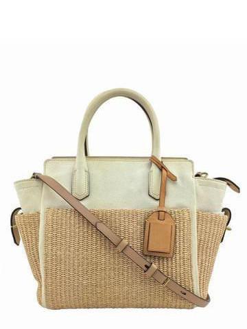 Reed Krakoff Atlantique Straw and Leather Colorblock Tote Bag for Women - Stylish Summer Beach Tote, Perfect for Travel, Shopping and Daily Use
