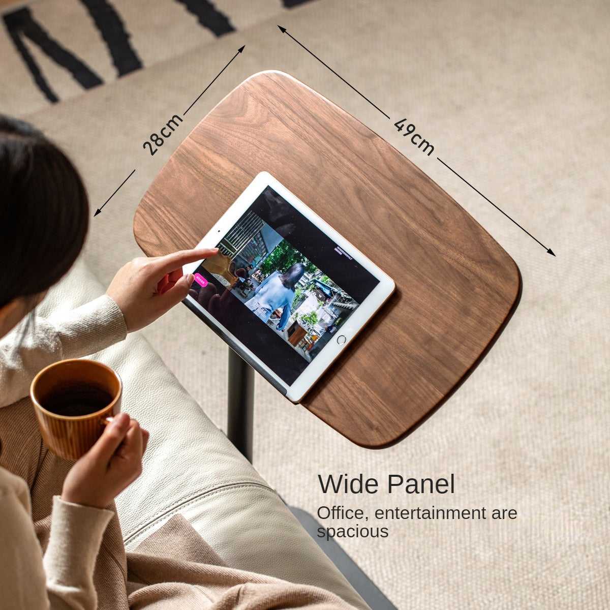 Premium Black Walnut Solid Wood Liftable Rotating Side Table - Adjustable Height End Table for Living Room, Bedroom & Office Use