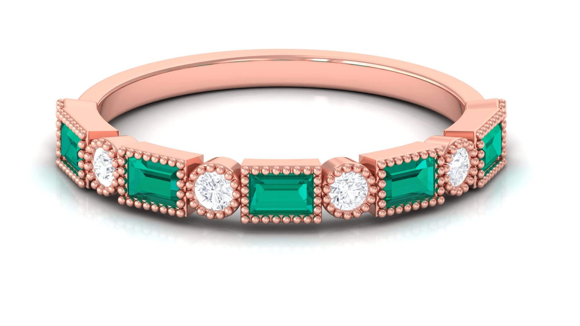 0.50 CT Emerald & Diamond Semi Eternity Ring - 14K Solid Gold Women's Half Eternity Band with Green Emerald Stones | Perfect for Anniversary Gifts, Valentine's Day & Special Occasions
