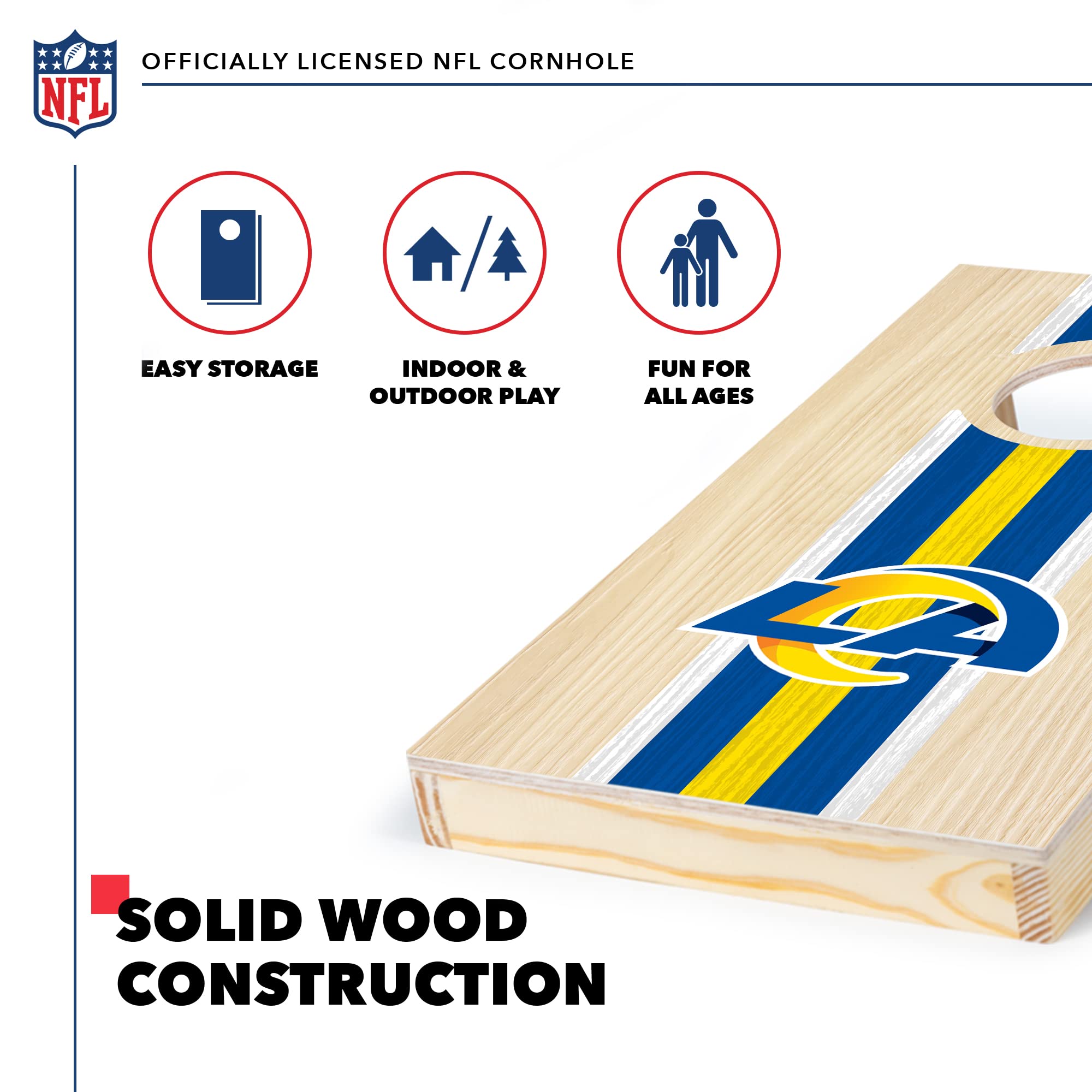 Los Angeles Rams NFL Cornhole Set - 1' x 2' Travel Size Solid Wood Bean Bag Toss Game with HD Team Graphics | Perfect Outdoor Tailgating, Backyard BBQ & Family Game Night | Great Gift for Football Fans