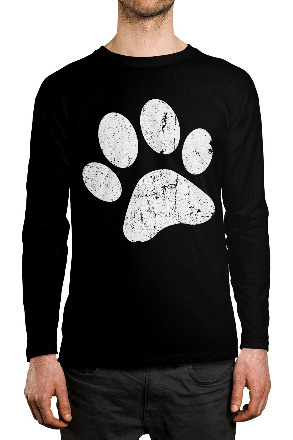 SpiritForged Apparel Dog Paw Print Men's Long Sleeve T-Shirt - Casual Wear for Dog Lovers, Outdoor Activities & Pet-Friendly Events