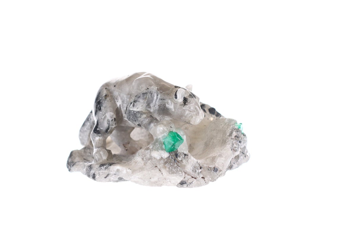 Natural Colombian Emerald Panther Rough Crystal Sculpture – Handcrafted Gemstone Art for Home Decor, Meditation & Spiritual Healing