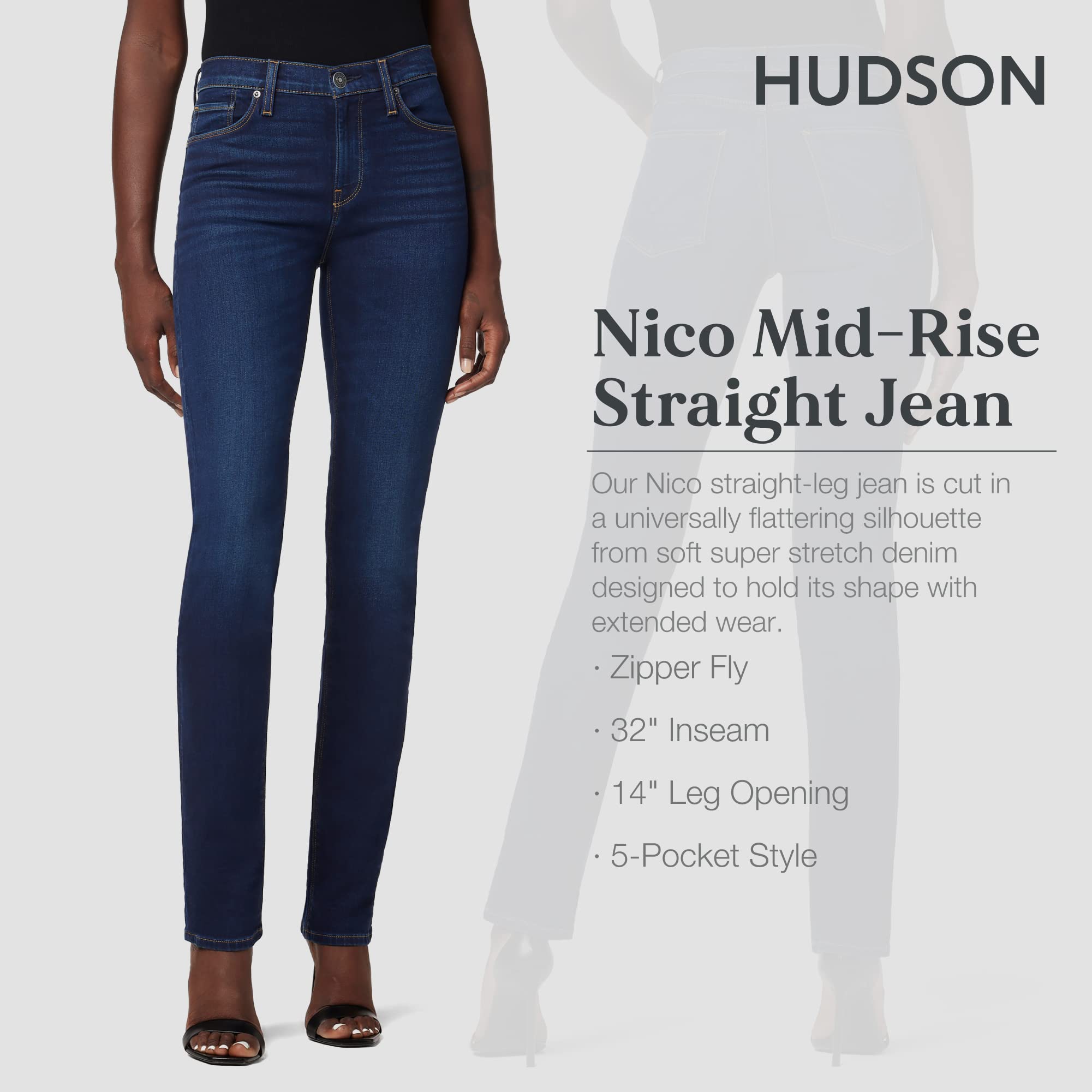HUDSON Women's Nico Midrise Straight Leg Jean - Stretch Denim Pants for Everyday Comfort | Perfect for Work, Casual Outings & Weekend Wear