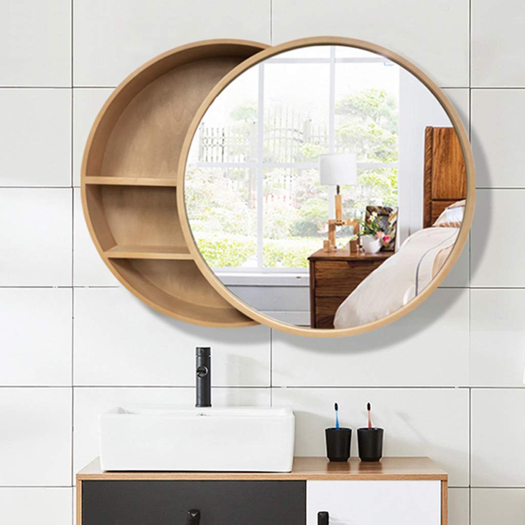 Wall-Mounted Round Mirror with Shelf - Bathroom Vanity Storage Cabinet for Makeup & Essentials | Perfect for Small Bathrooms, Powder Rooms & Bedroom Decor