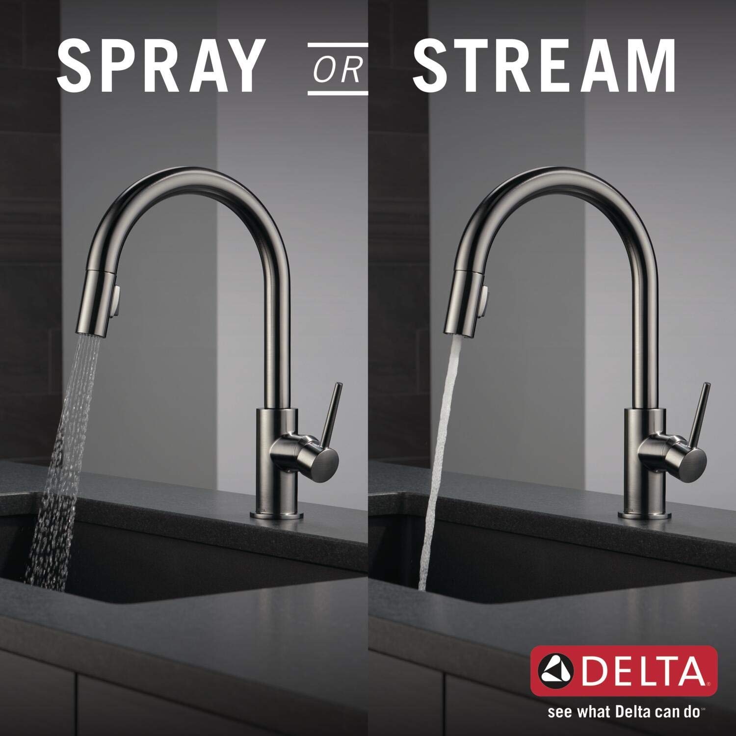 Delta Trinsic Black Stainless Pull-Down Kitchen Faucet with Soap Dispenser - Perfect for Modern Sinks