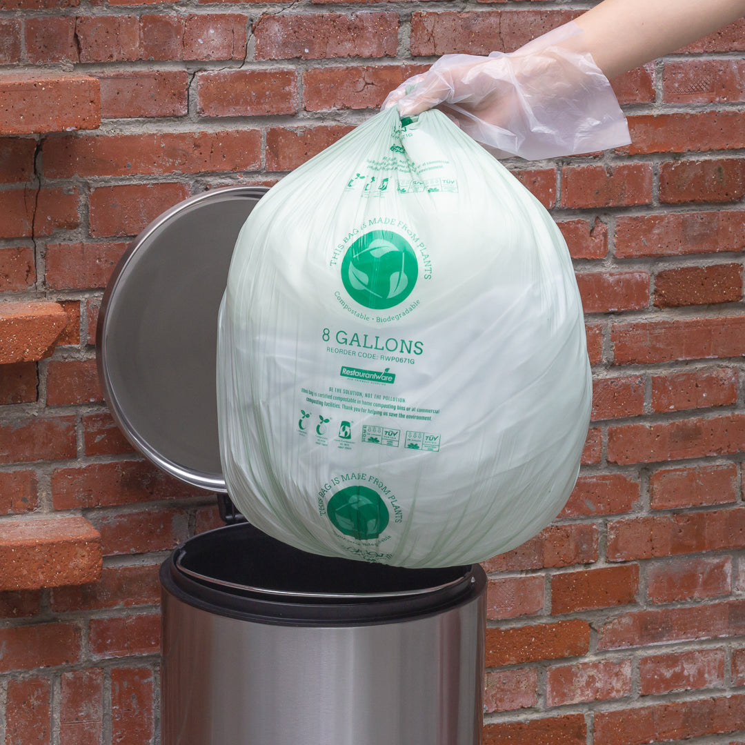 Basic Nature 8 Gallon Green Compostable Trash Bags - 100 Count Box of Eco-Friendly Plastic Can Liners for Kitchen, Office & Outdoor Waste Disposal