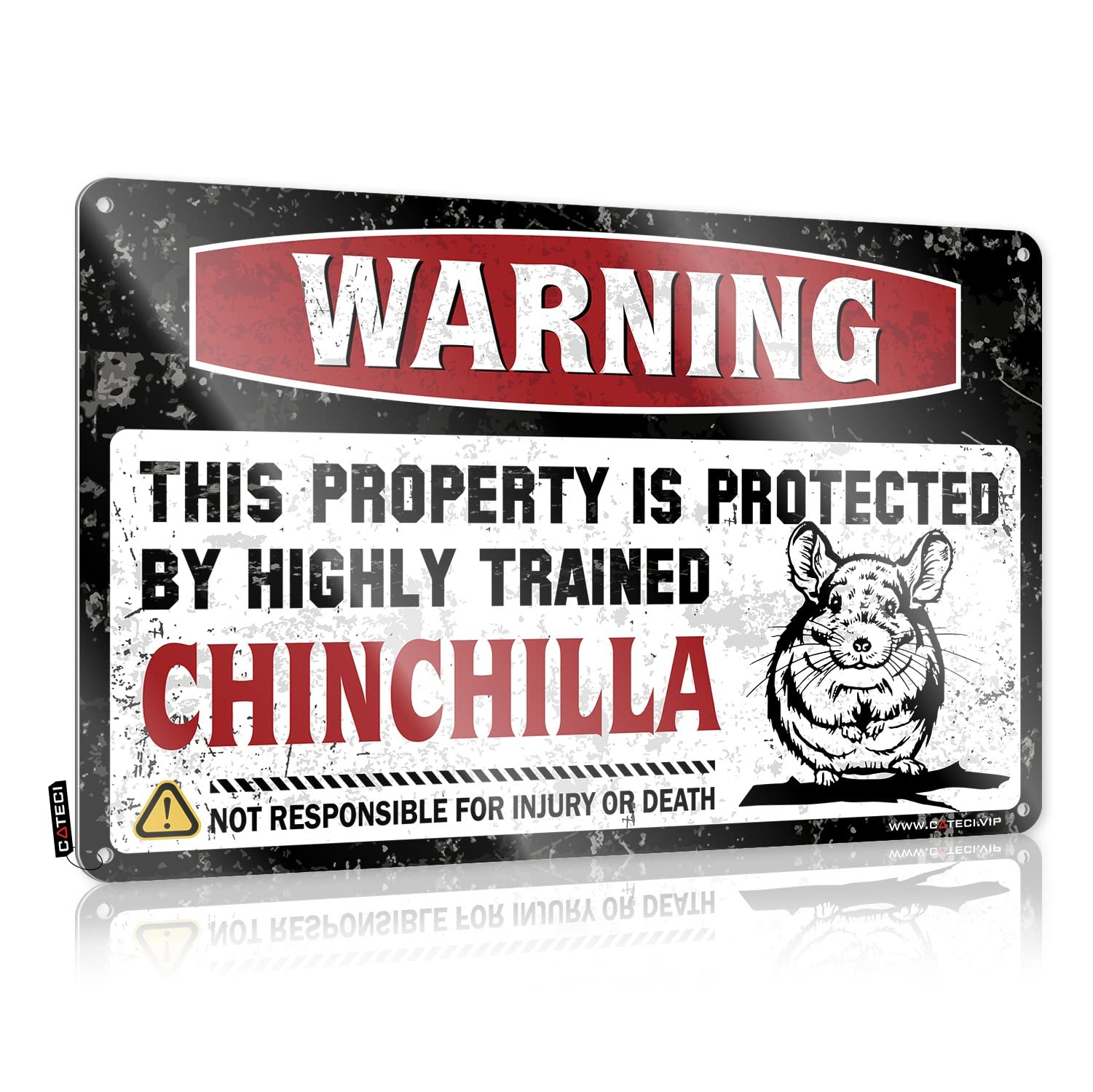 Funny Bathroom Signs - Warning This Property is Protected by Highly Trained Chinchilla - Cute House Rules Wall Decor for Bathroom, Kitchen, Fall Decor - Perfect for Home, Office & Car Accessories
