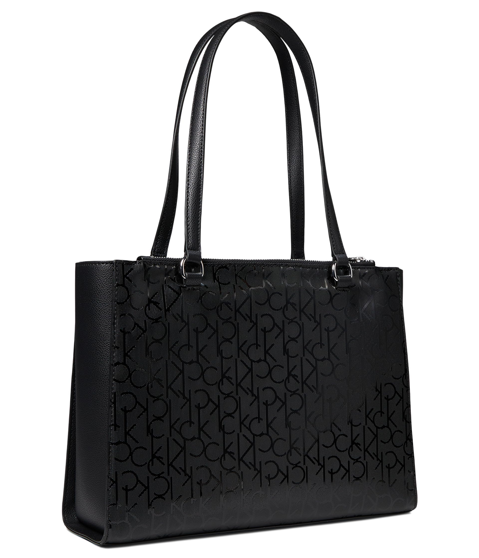 Calvin Klein Mavis Text Emboss Tailored Tote Bag for Women - Stylish Leather Handbag for Work, Travel & Everyday Use | Professional Office Purse & Fashionable Shoulder Bag