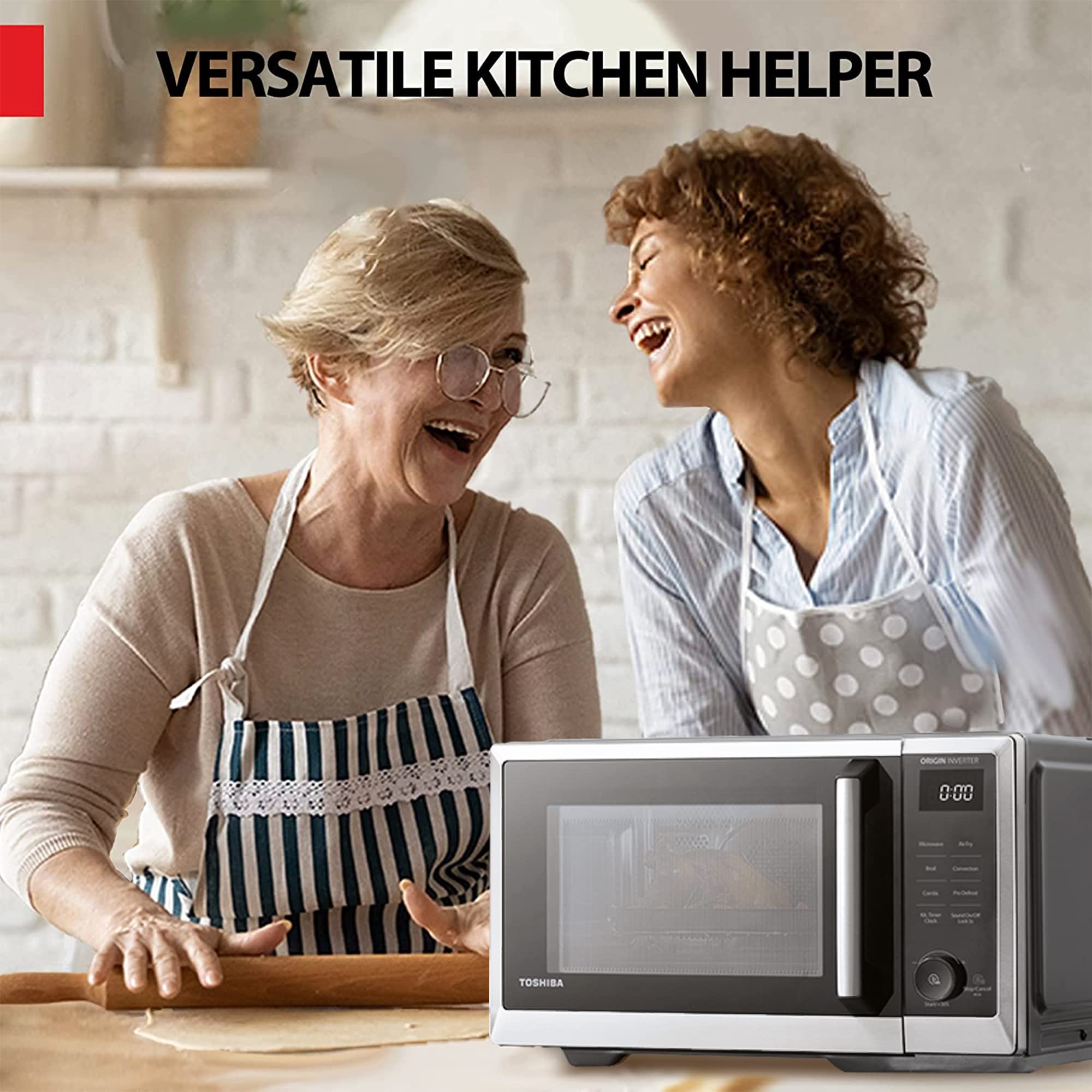 TOSHIBA 6-in-1 Countertop Microwave Oven with Air Fryer, Convection, Broil & Defrost | MASTER Series Stainless Steel | 27 Auto Menus & Sound On/Off | Perfect for Small Kitchens, Dorms & Healthy Cooking
