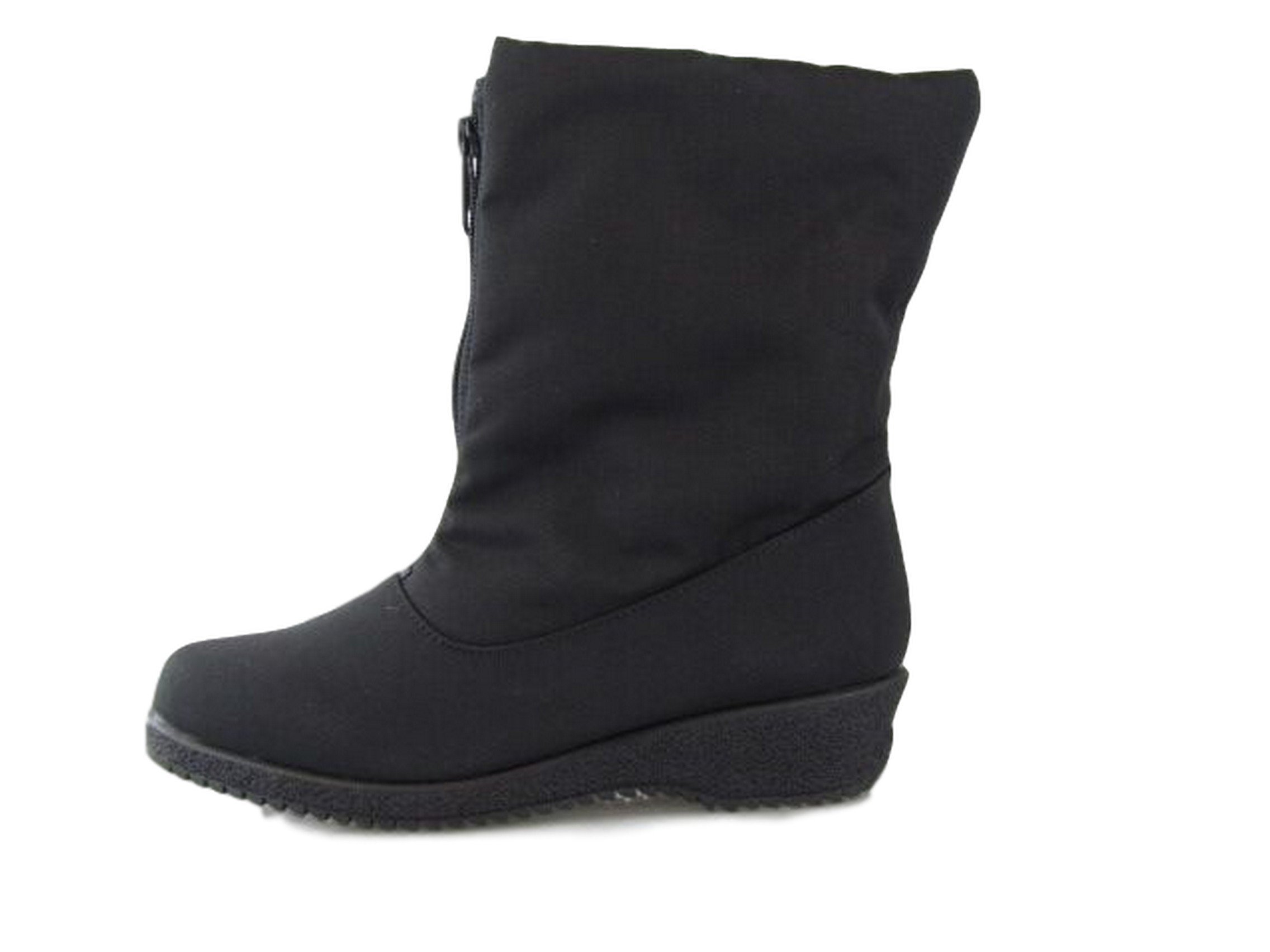 Women's Jennifer Fabric Round Toe Mid-Calf Boots - Black Size 7.0 | Warm Winter Boots for Cold Weather | Perfect for Snow, Work & Casual Outfits