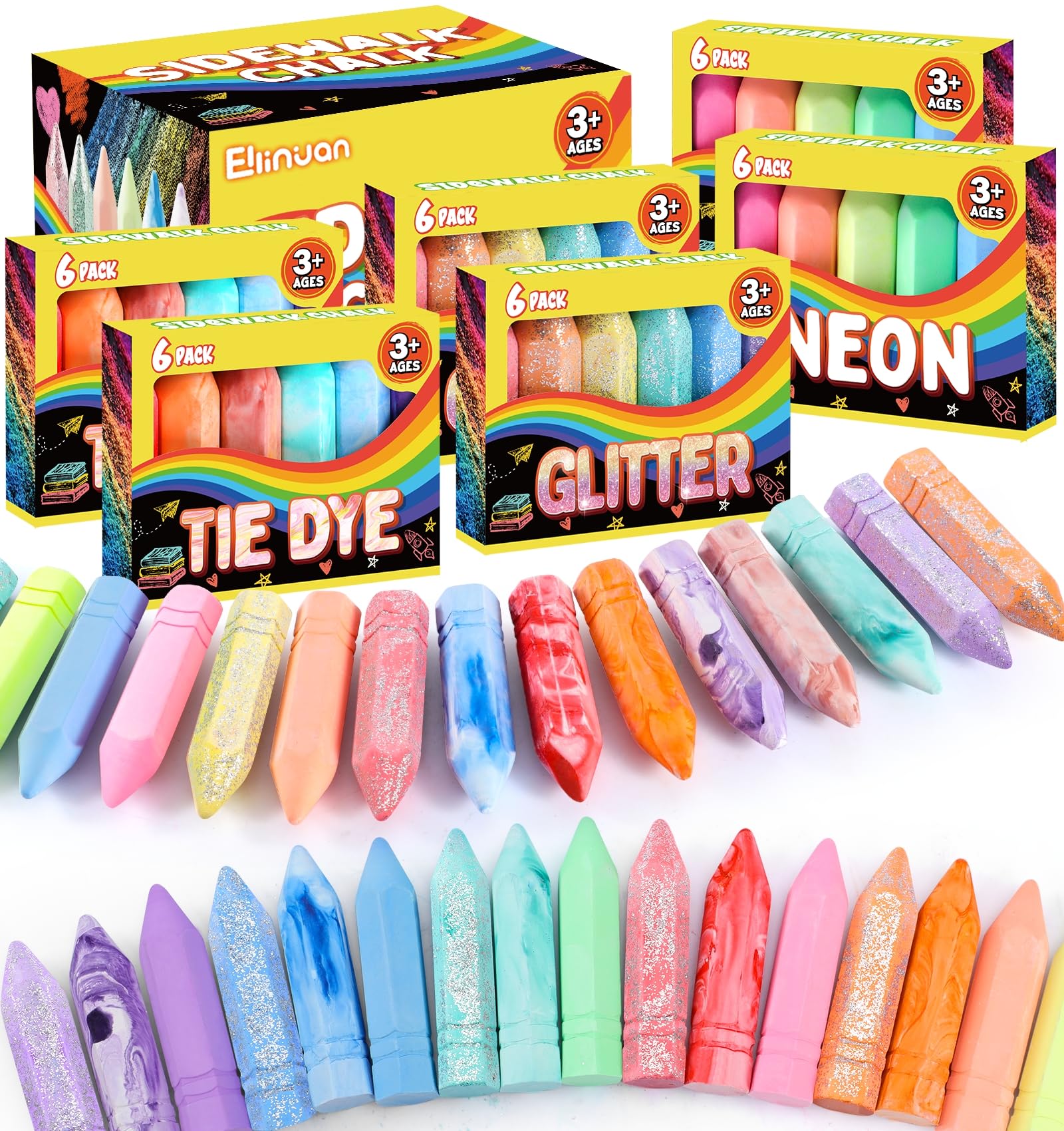 36 Pcs Washable Sidewalk Chalk for Kids - Jumbo Non-Toxic Outdoor Chalk in 18 Vibrant Colors | Bulk Art Supplies for Sidewalk Drawing, Chalkboard Writing, Playground Fun & Creative Gifts for Toddlers Boys Girls | Perfect for Birthday Parties, Summer Activities & Outdoor Classroom Learning
