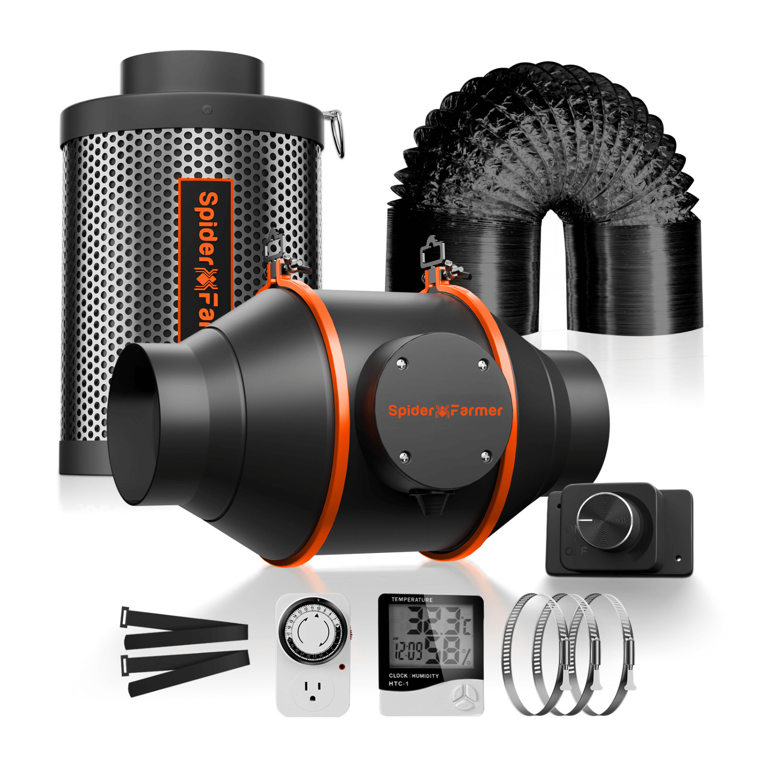 Spider Farmer Grow Kit 4 - Complete Indoor Gardening System with Inline Fan & Carbon Filter for Hydroponics, Greenhouse & Home Grow Rooms
