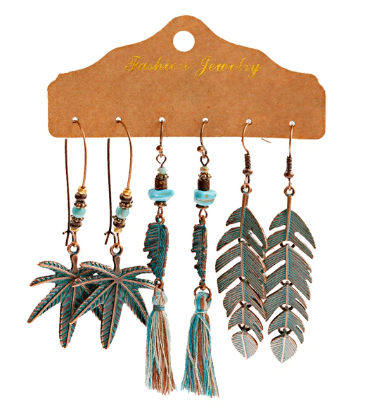 Boho Style Three-Piece Earring Set for Women - Trendy Dangle & Hoop Earrings for Casual & Party Wear