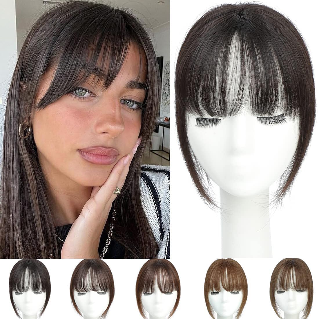 Premium Remy Human Hair Toppers for Women with Bangs - Natural Hair Extensions & Thinning Hair Solutions - Perfect for Daily Wear, Special Occasions & Hair Loss Confidence Boost