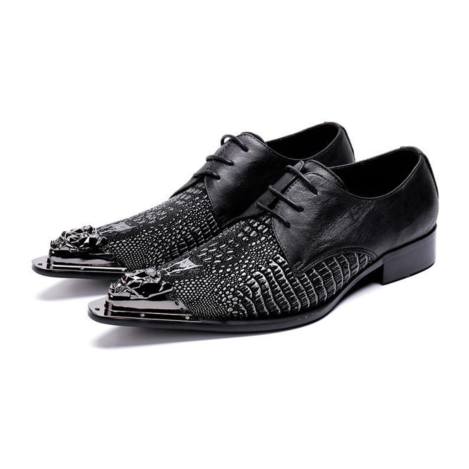 Premium Men's Winter Business Dress Shoes - Genuine Cow Leather with Crocodile Pattern - Formal Office Shoes Size 45 - Perfect for Corporate Meetings, Weddings & Professional Events