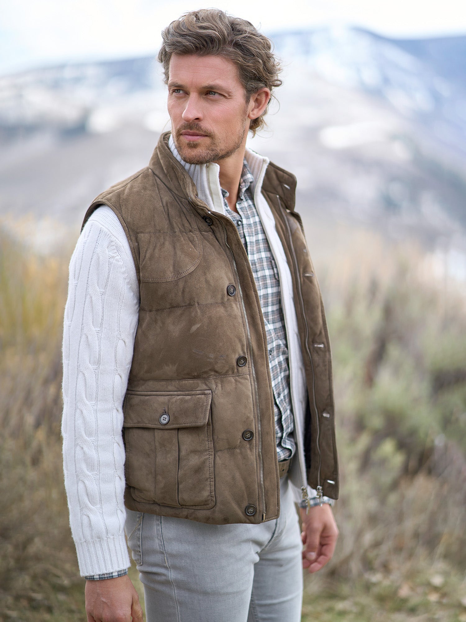 Ian Suede Field Vest for Men - Lightweight Outdoor Hunting Jacket with Multiple Pockets - Perfect for Camping, Hiking & Casual Wear