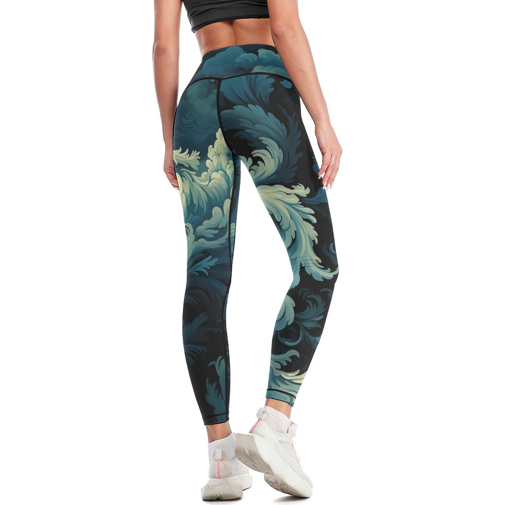 Premium High-Waist Blue Waves Yoga Pants for Women - Soft & Stretchy Workout Leggings - Perfect for Yoga, Gym, Running & Lounge Wear