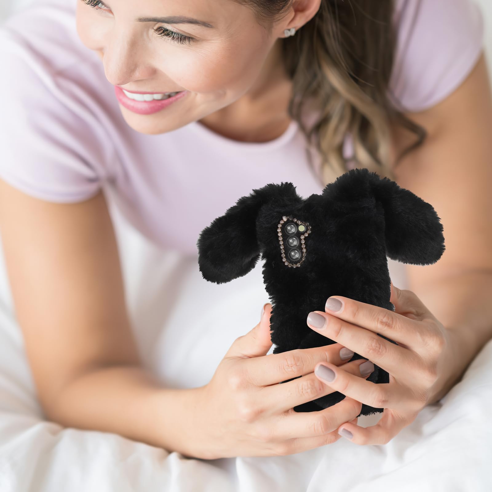 Mikikit Fluffy Cartoon Phone Case for A03s - Cute Plush Protective Cover with Furry Design for Kids & Girls (Black) - Perfect for School, Playtime & Everyday Use