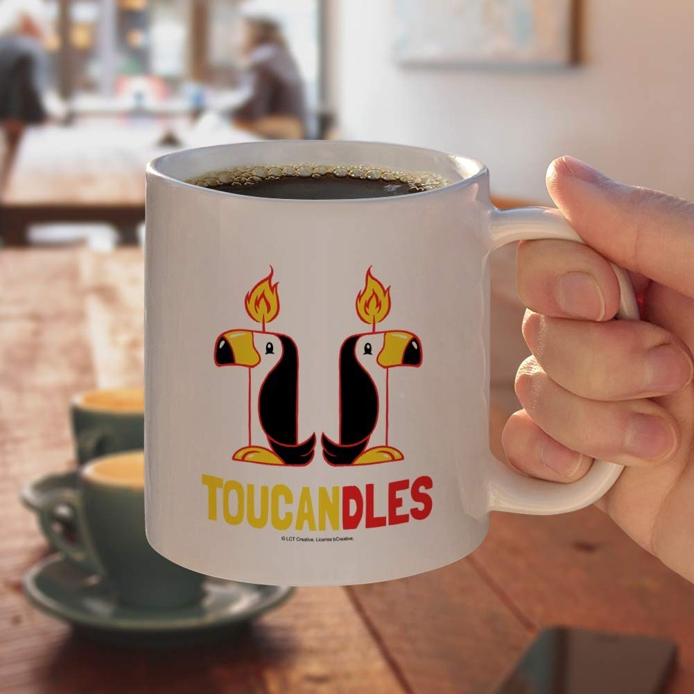 Funny Toucan Ceramic Coffee Mug - 11oz Novelty Gift for Coffee, Tea & Hot Drinks - Humorous Toucandles Design - Perfect for Office, Home & Gifts - White