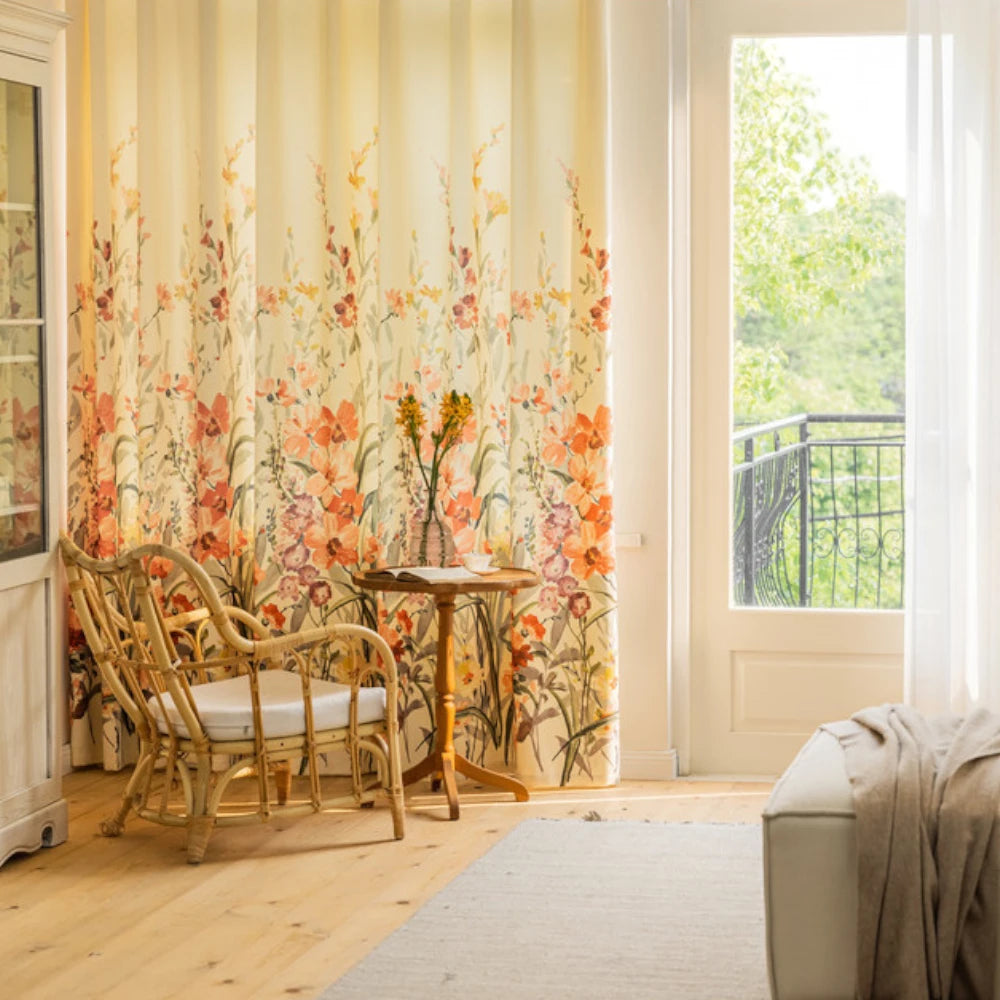 Freyja French Peach Blossom Botanical Print Custom Privacy Curtains - Elegant Window Treatment for Bedroom, Living Room & Nursery