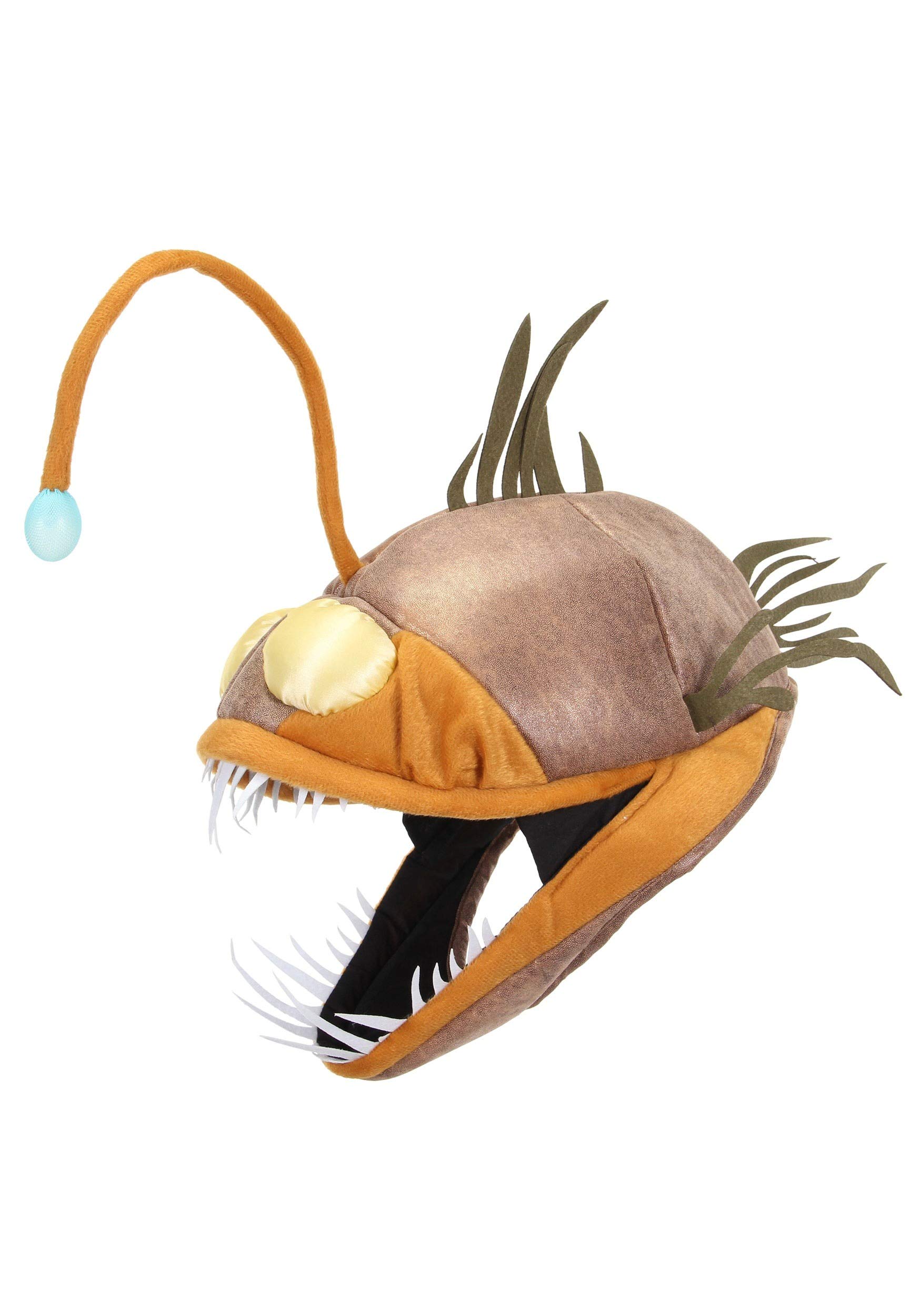 Elope Light-Up Angler Fish Costume Hat for Adults - Adjustable Faux Suede Hat with Glow-in-the-Dark Fins & Teeth | Perfect for Halloween, Cosplay, and Underwater Themed Parties
