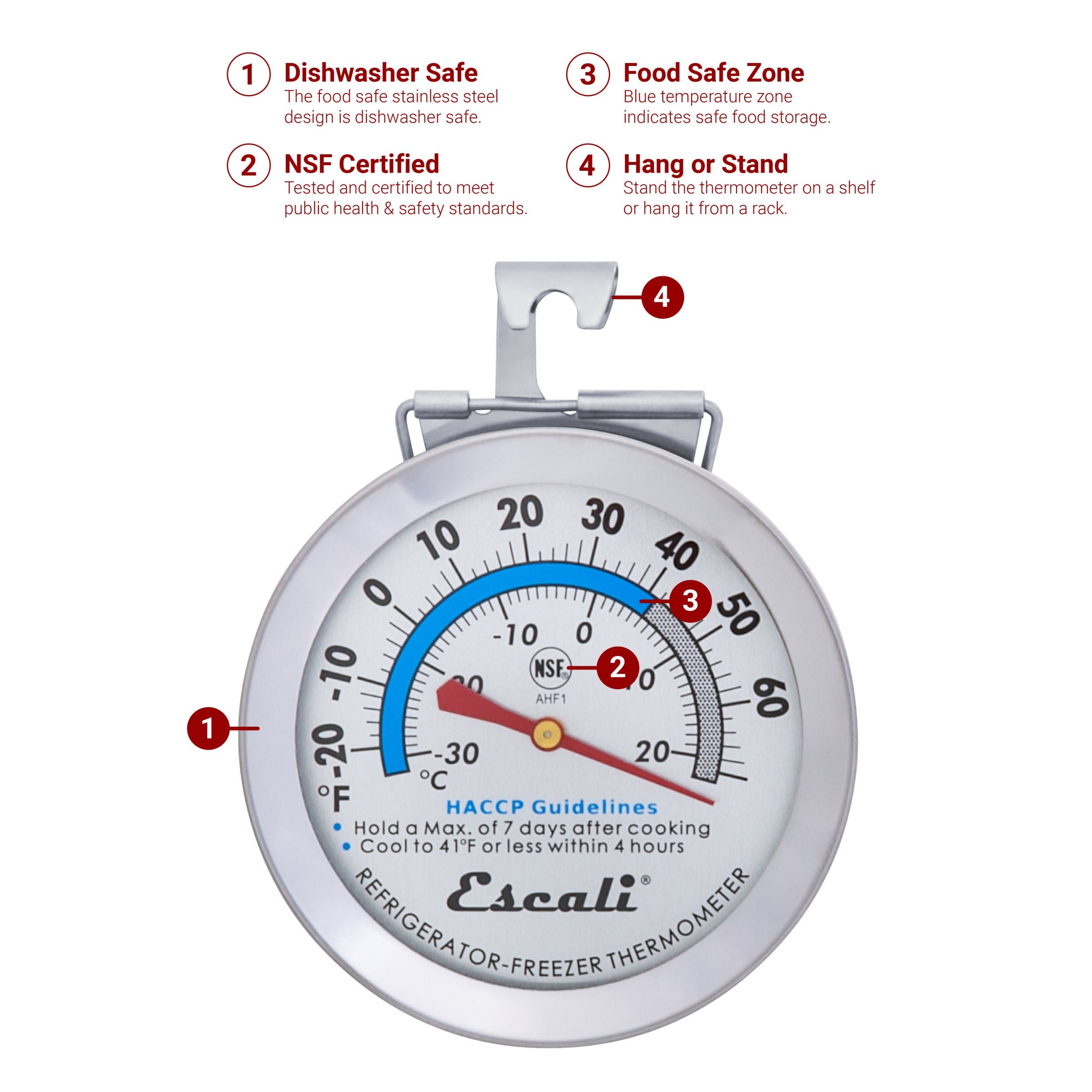 Accurate Dial Refrigerator & Freezer Thermometer - Monitor Food Safety, Perfect for Kitchen, Grocery Stores & Home Use