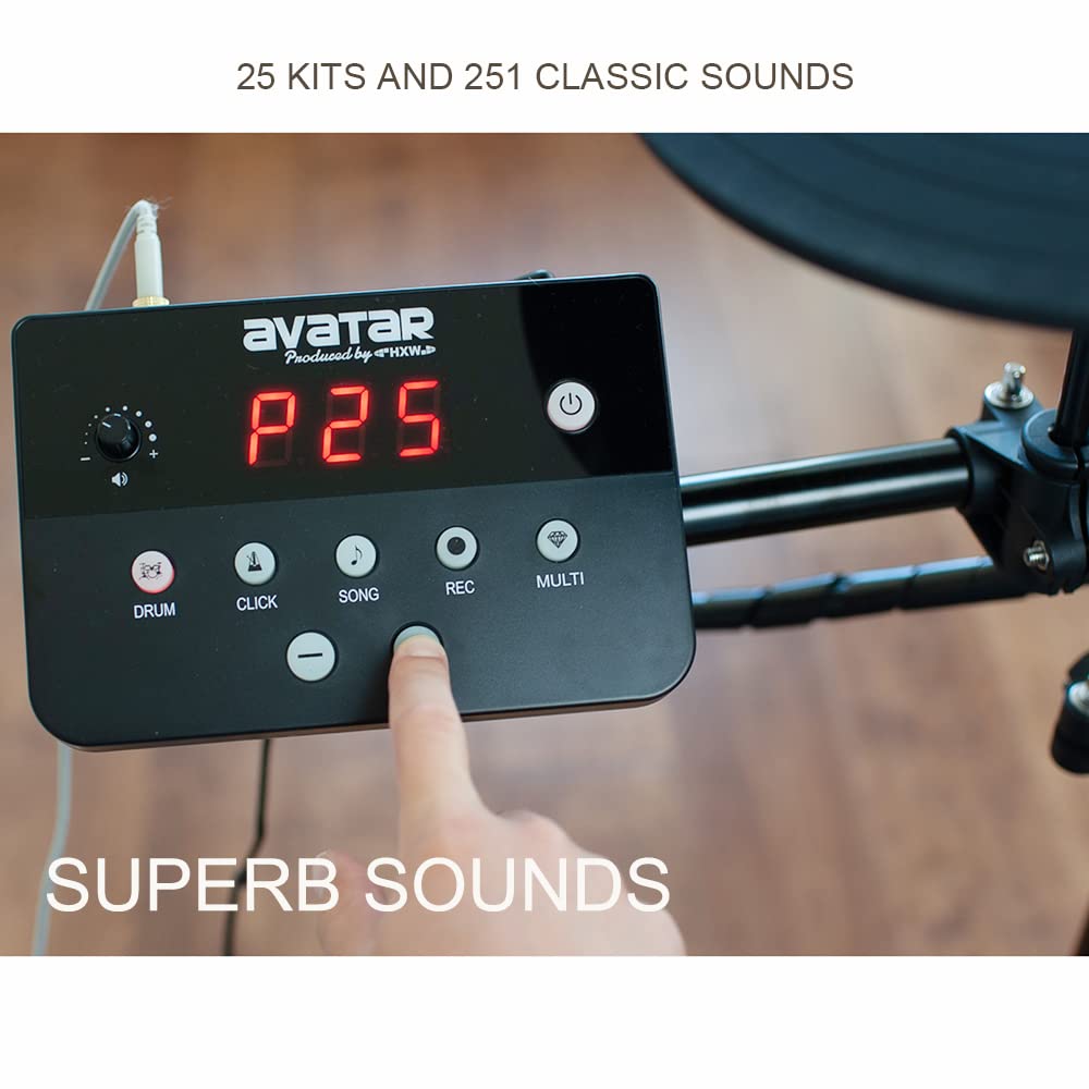 Junior Electric Drum Set - Compact Mesh Electronic Drum Kit with 251 Sounds, USB-MIDI & Drum Sticks - Perfect Christmas Gift for Beginners | Home Practice, Music Learning & Studio Recording