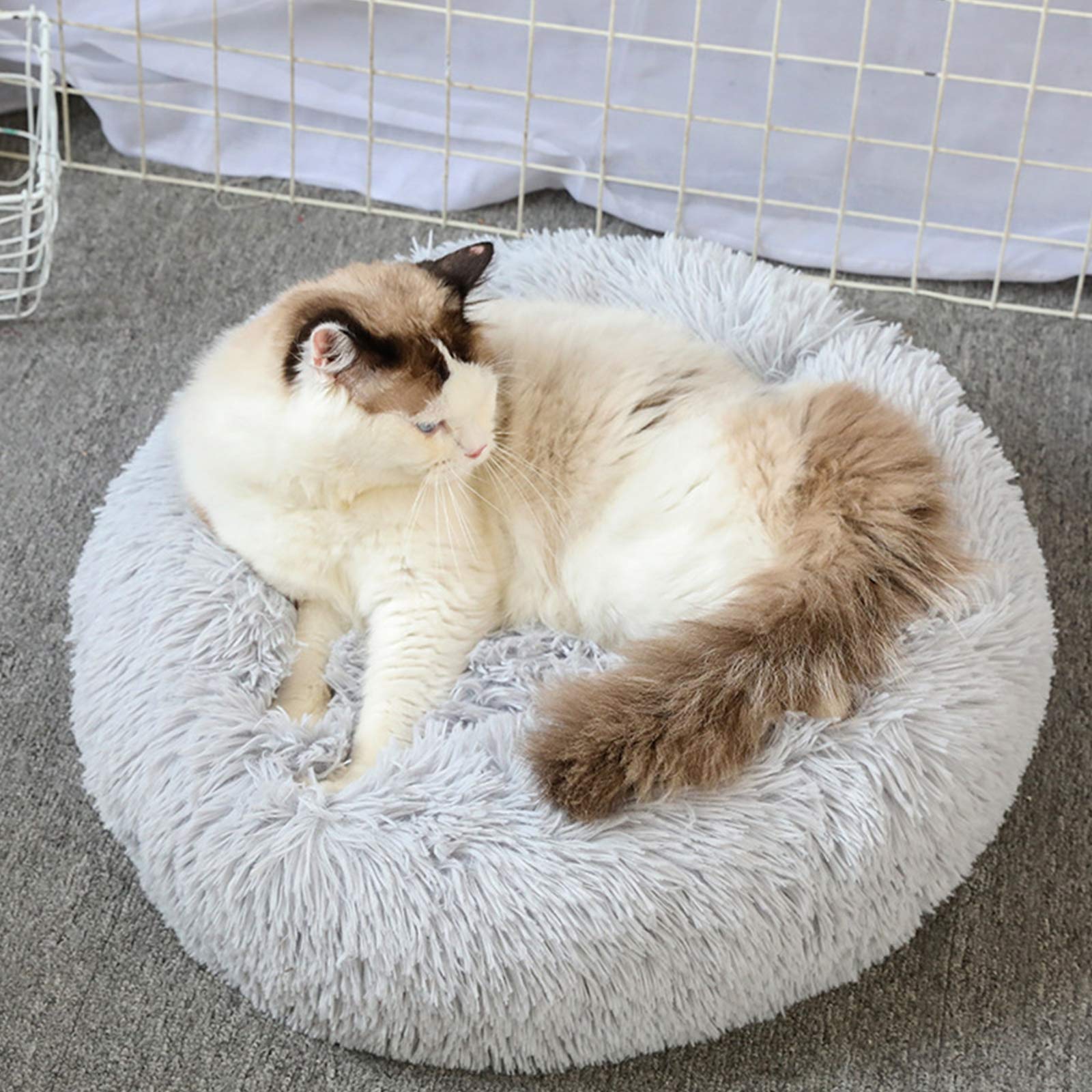 Cozy Donut Cat Bed for Indoor Cats & Small Dogs - Fluffy Round Plush Faux Fur Pet Bed with Self-Warming Feature, Waterproof Bottom & Machine Washable - Perfect for Winter Sleeping & Calming Anxiety Relief