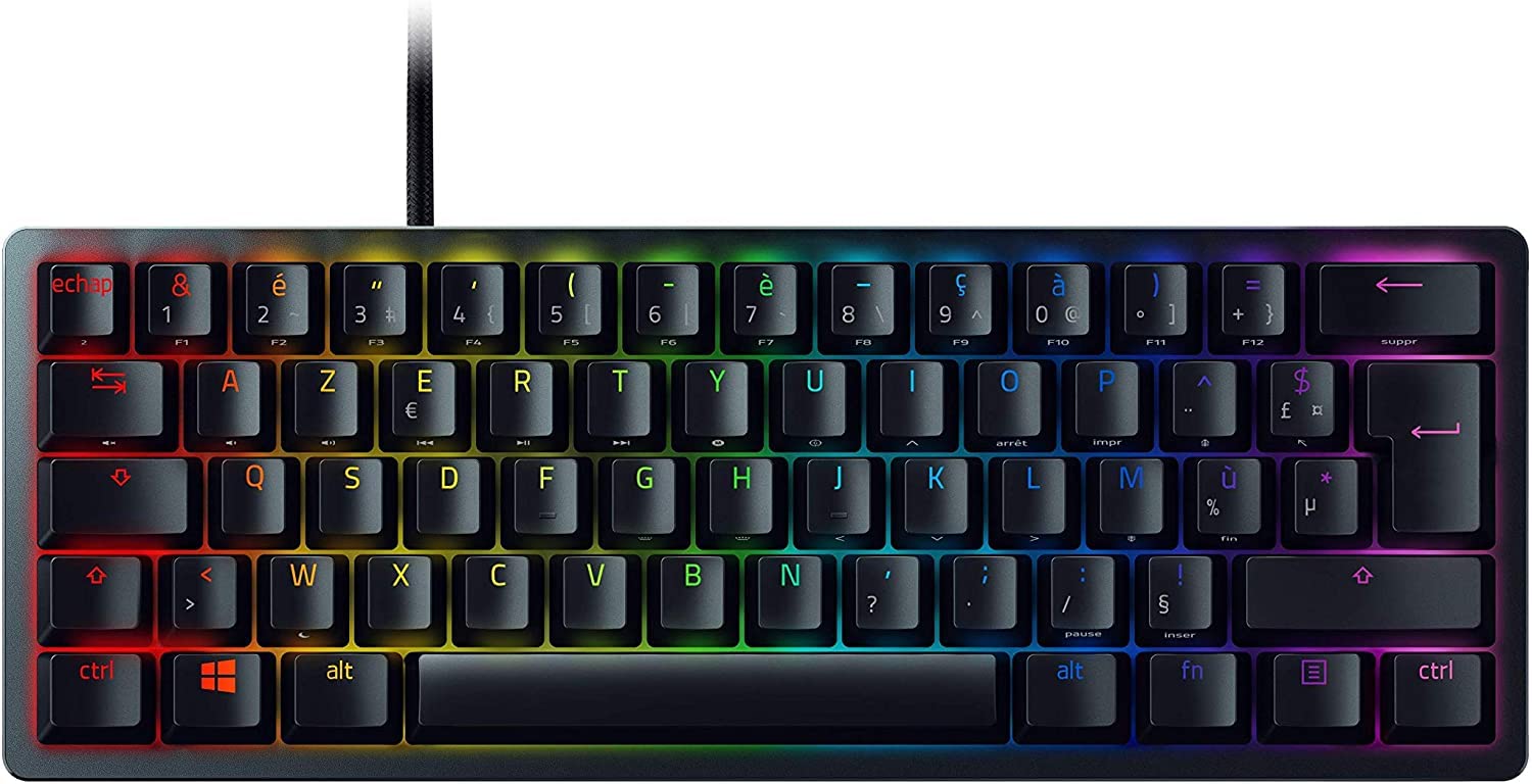 Razer Huntsman Mini 60% Compact Gaming Keyboard - Purple Opto-Mechanical Clicky Switches, PBT Keycaps, Detachable USB-C Cable (AZERTY Layout, Black) - Perfect for Esports, Streaming & Office Work