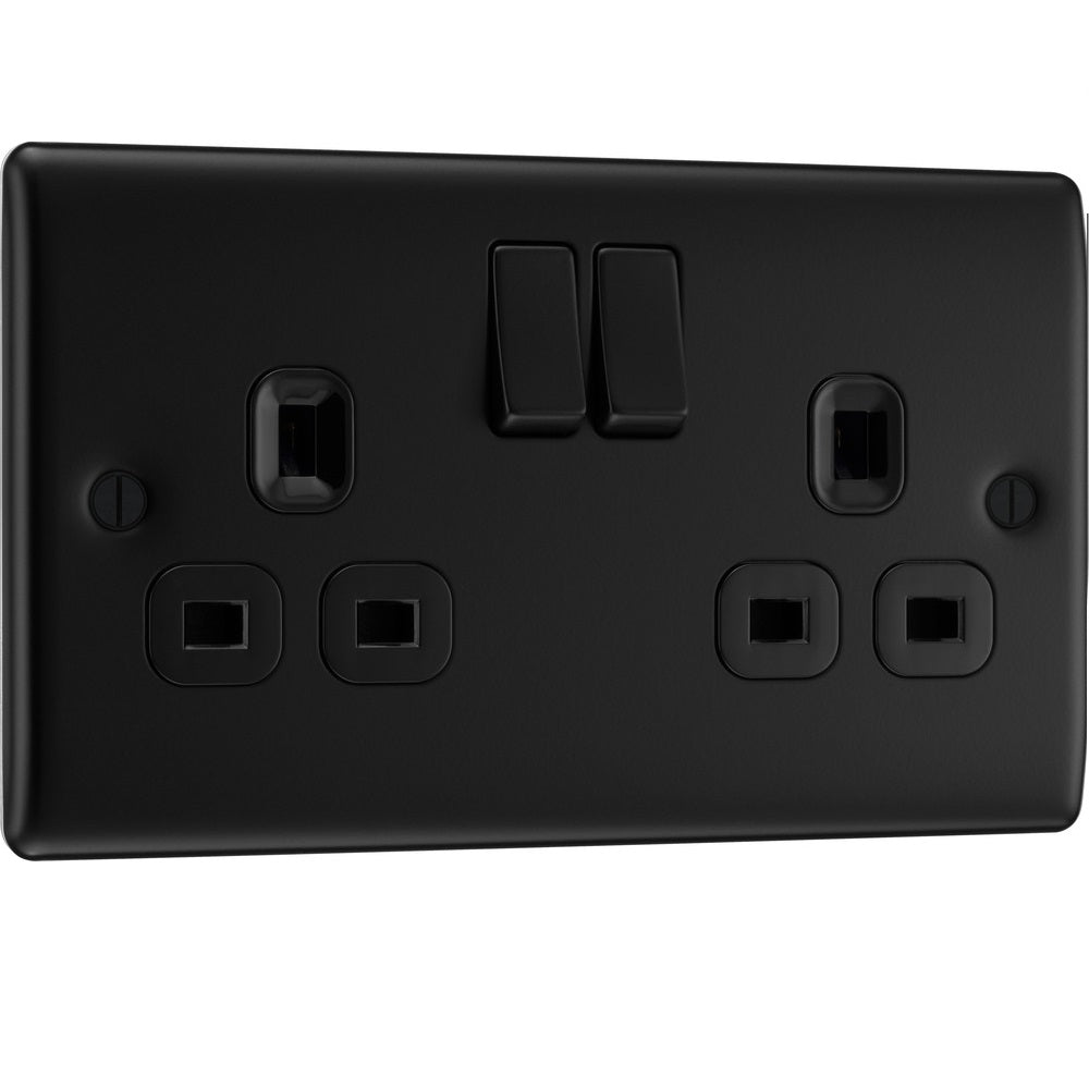 BG Nexus Metal Matt Black 13A Double Socket NFB22B - Premium Electrical Outlet for Home & Office Use - Perfect for Living Rooms, Bedrooms, and Workspaces