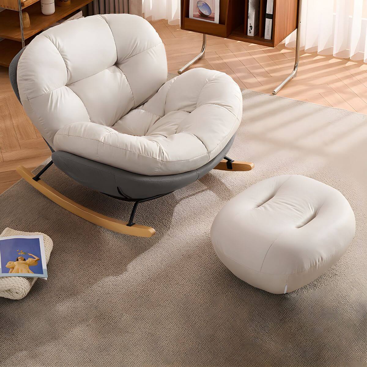 Modern Natural Wood Rocking Chair - Indoor Non-Scratch Stain-Resistant Armless Design for Living Room, Nursery & Relaxation