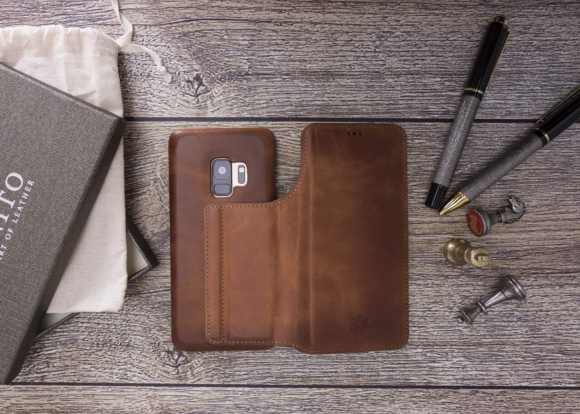 **Venito Venice Slim Wallet Case for Samsung Galaxy S9 – Stand, Self-Closing & RFID Blocking – Antique Brown – Perfect for Travel, Work & Daily Protection**