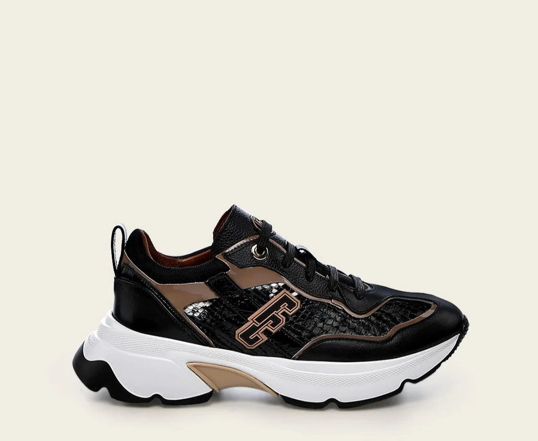 Women's Black Python Print Sneakers - Fashionable & Comfortable A02PBTS for Casual Wear, Work & Outdoor Activities