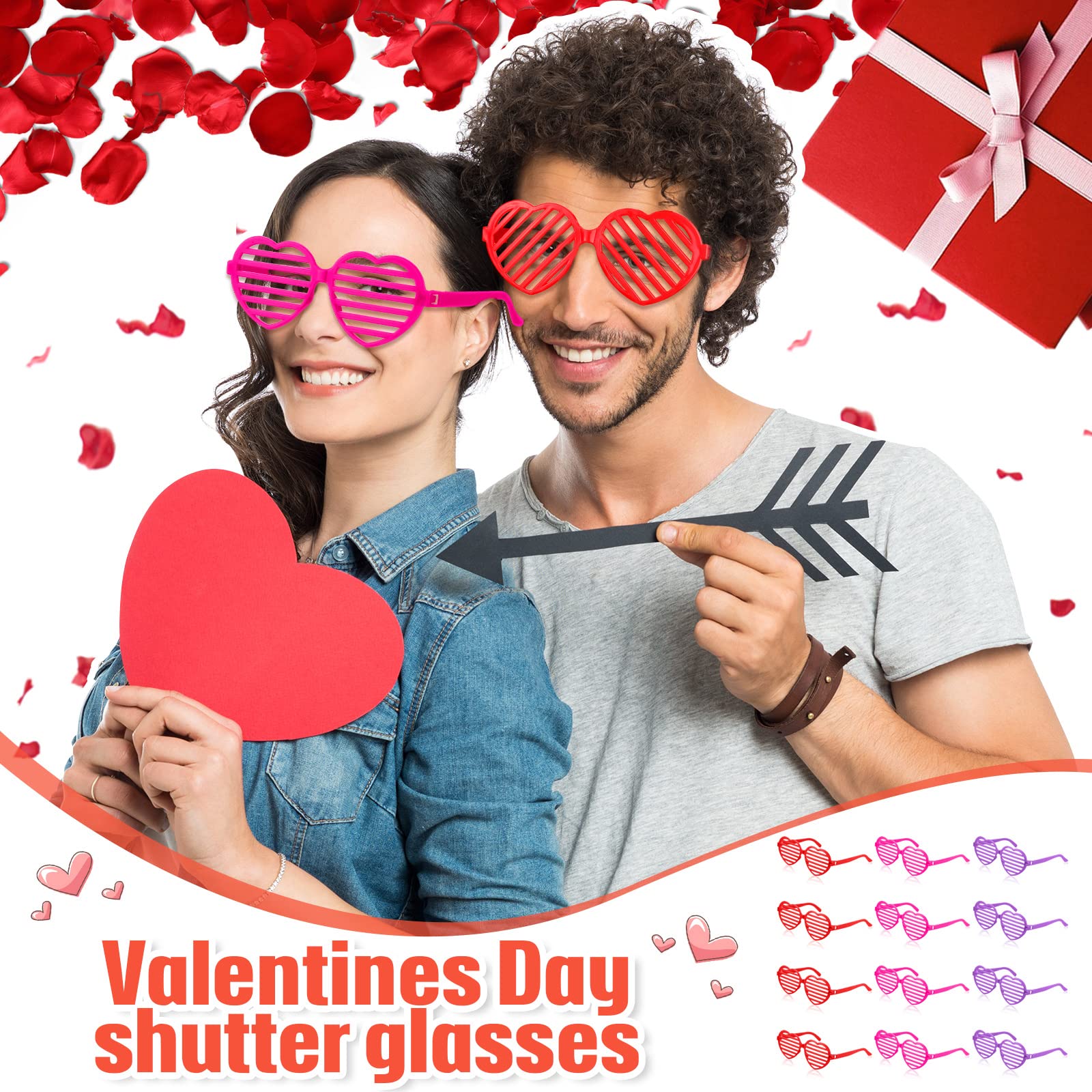 12 Pairs Heart Shaped Sunglasses - Fun Plastic Novelty Glasses for Kids & Adults - Perfect for Valentine's Day, Birthday Parties, Bachelorette, and Costume Events