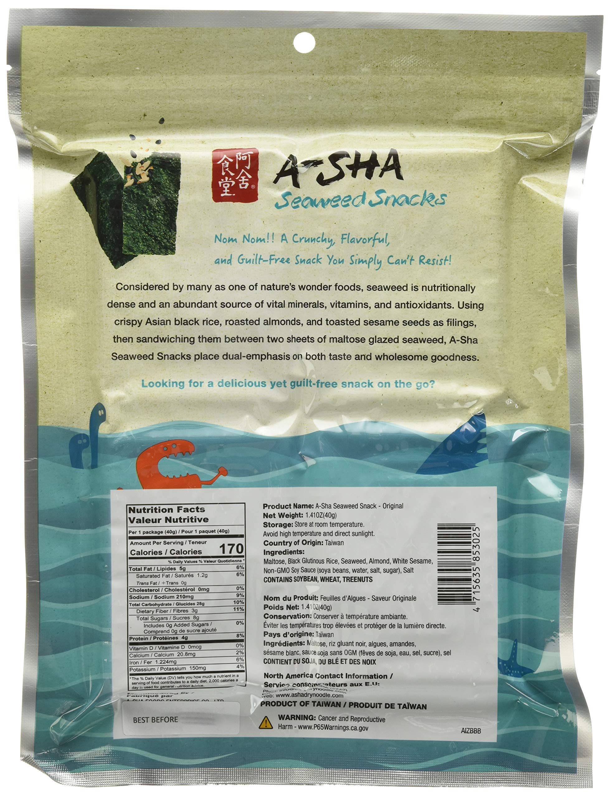 Organic Asha Seaweed Snacks with Puffed Rice, Toasted Almonds & Roasted Sesame Seeds - Gluten-Free, Vegan, Non-GMO - Perfect for Keto Diet, Office Snacks & Healthy On-the-Go Treats