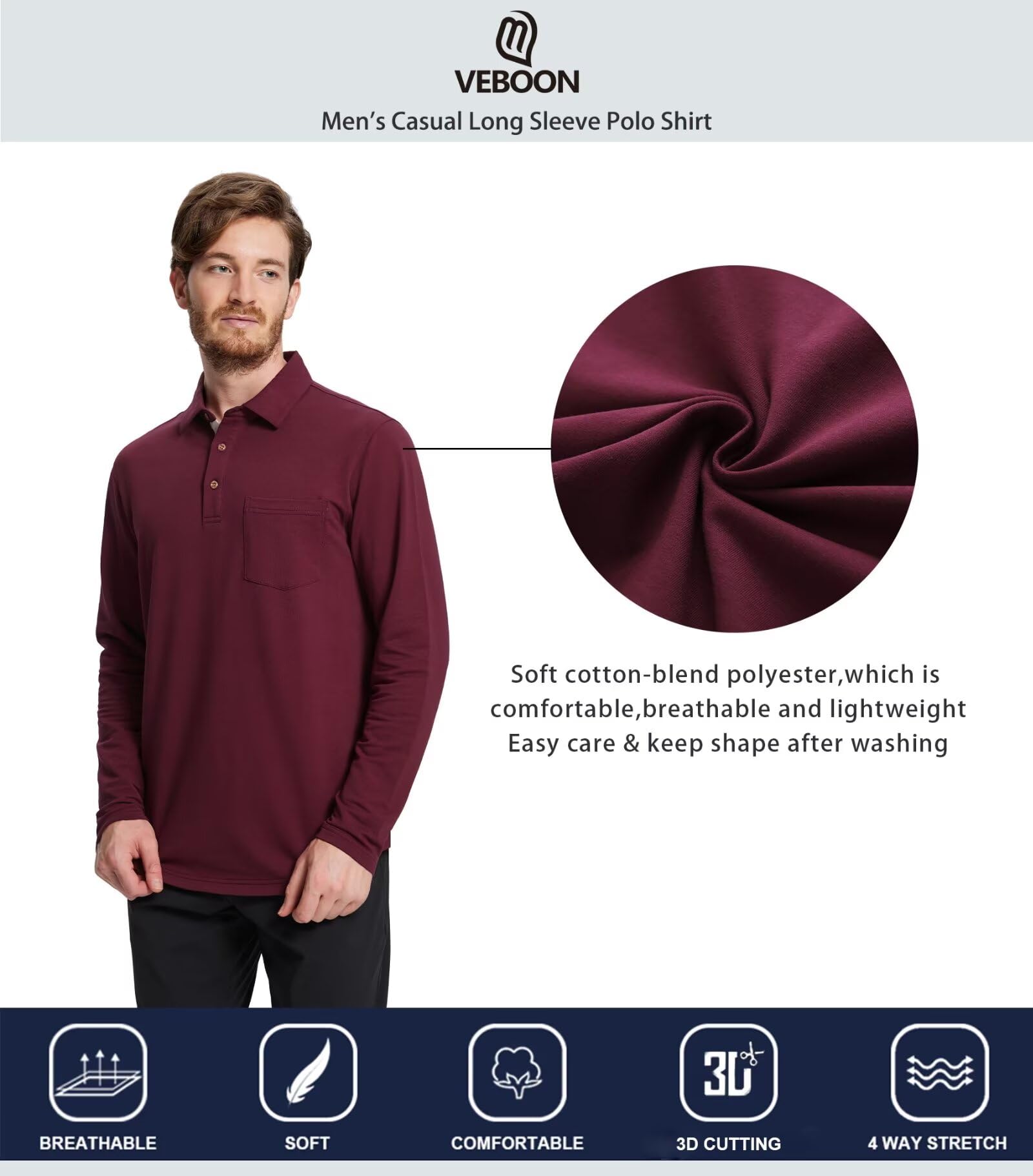 Men's Long & Short Sleeve Polo Shirts - Breathable Cotton Blend, Casual Solid Color with Pocket & Drop Cut Collar | Perfect for Golf, Office Wear & Summer Outfits