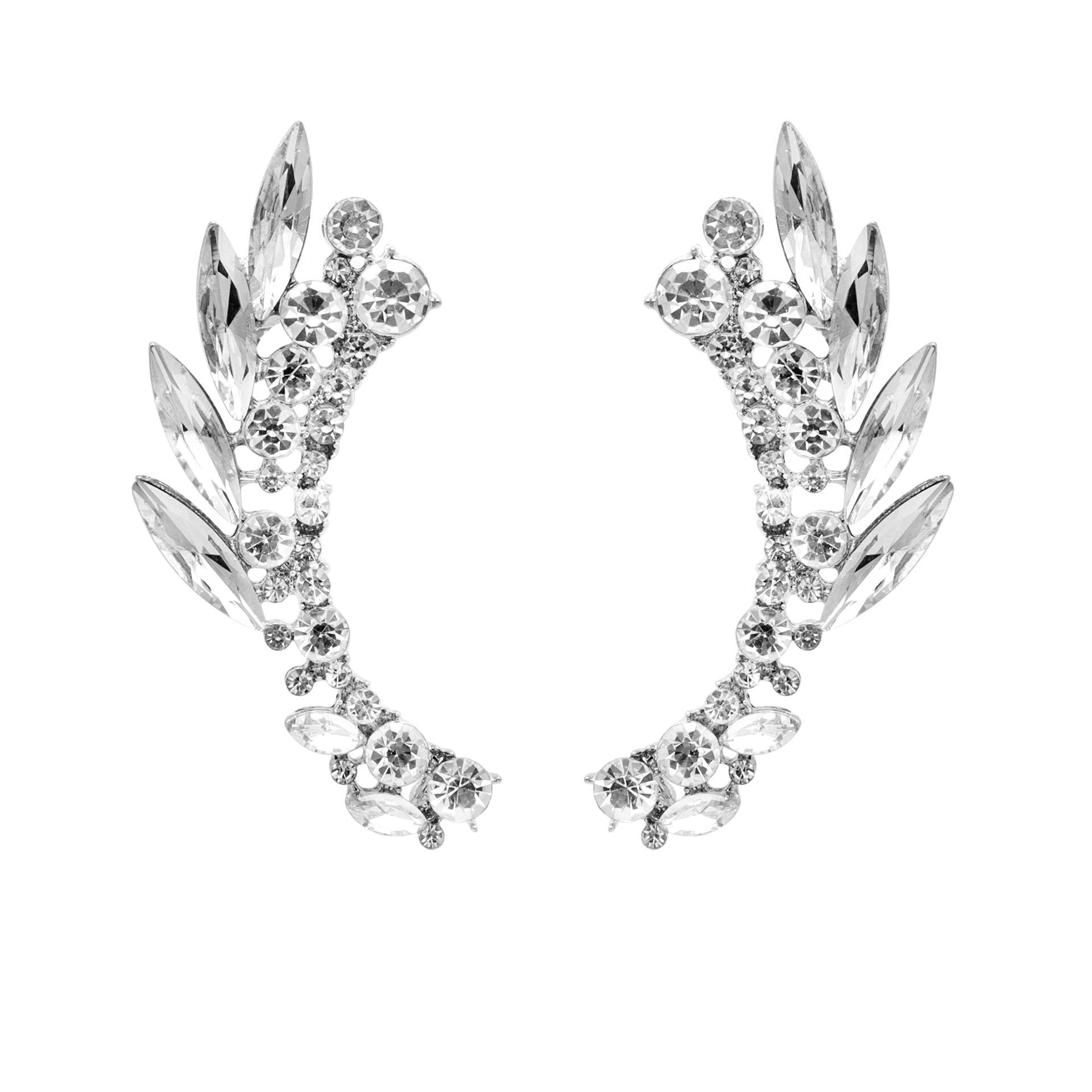 Silver Angel Wings Ear Cuff Earrings - Crystal Crawler Climber Ear Cuffs for Women | Christmas Gifts, Birthday Presents | Perfect for Parties, Weddings & Special Occasions
