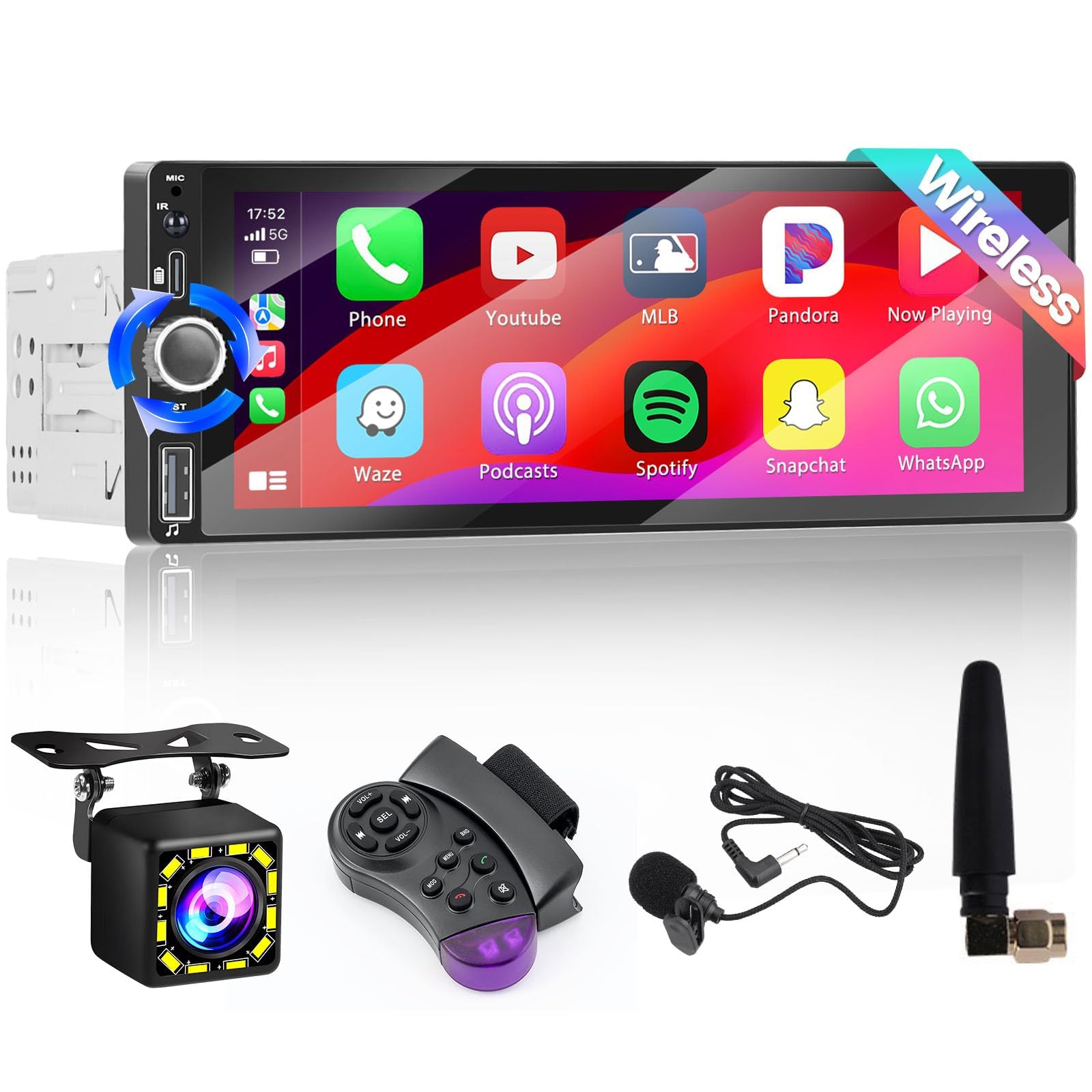 Hikity 6.9-Inch Single Din Car Stereo with Apple CarPlay & Android Auto - Wireless Bluetooth Touchscreen Receiver, FM Radio, USB/AUX Input, Rear View Camera Support - Perfect for Commuting, Road Trips & Hands-Free Driving