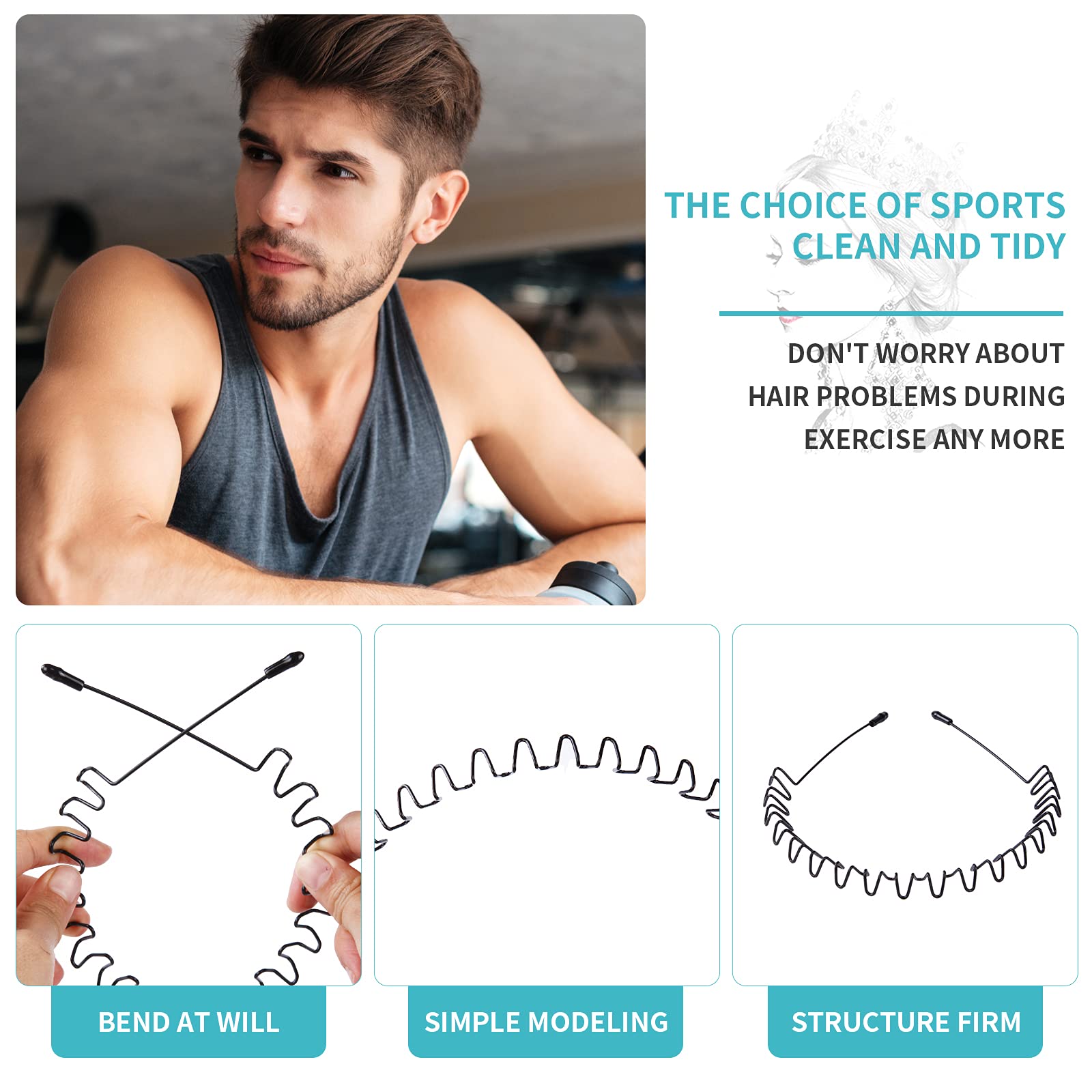 Unisex Flexible Metal Hair Band Headbands - Non-Slip Hair Accessories for Men & Women, Wavy Elastic Hair Hoop for Sports, Yoga, Running, Gym & Daily Use