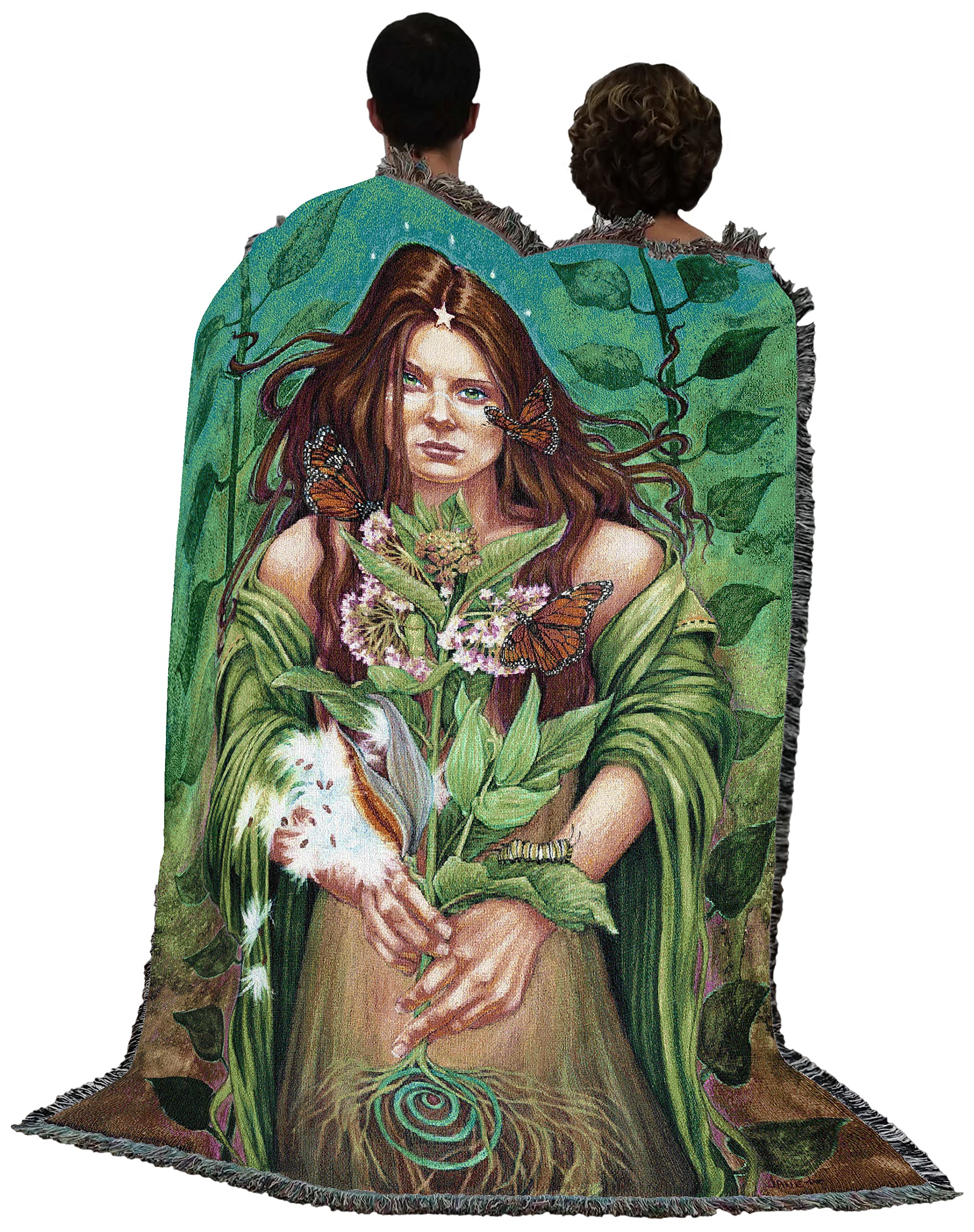 Jane Starr Weils Monarch Cotton Woven Throw Blanket - 72x54 Inches, Handmade in USA - Soft & Cozy Tapestry for Bed, Sofa & Gift Giving