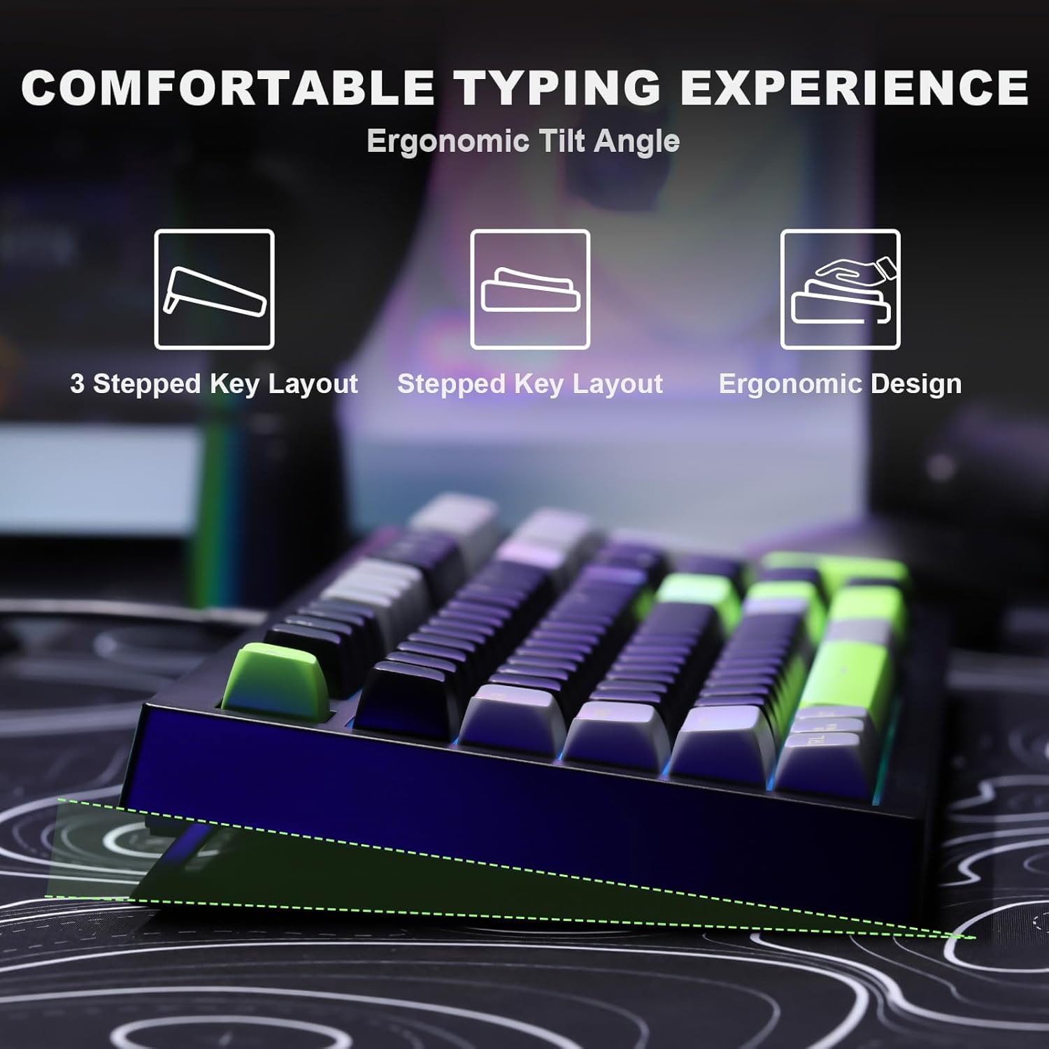 YUNZII D98 RGB Backlit Mechanical Keyboard - 98 Keys, Spill-Resistant, Anti-Ghosting USB Wired Keyboard for PC Gaming & Office Work (Black & Green) | Perfect for Typing, Programming & Late-Night Gaming Sessions
